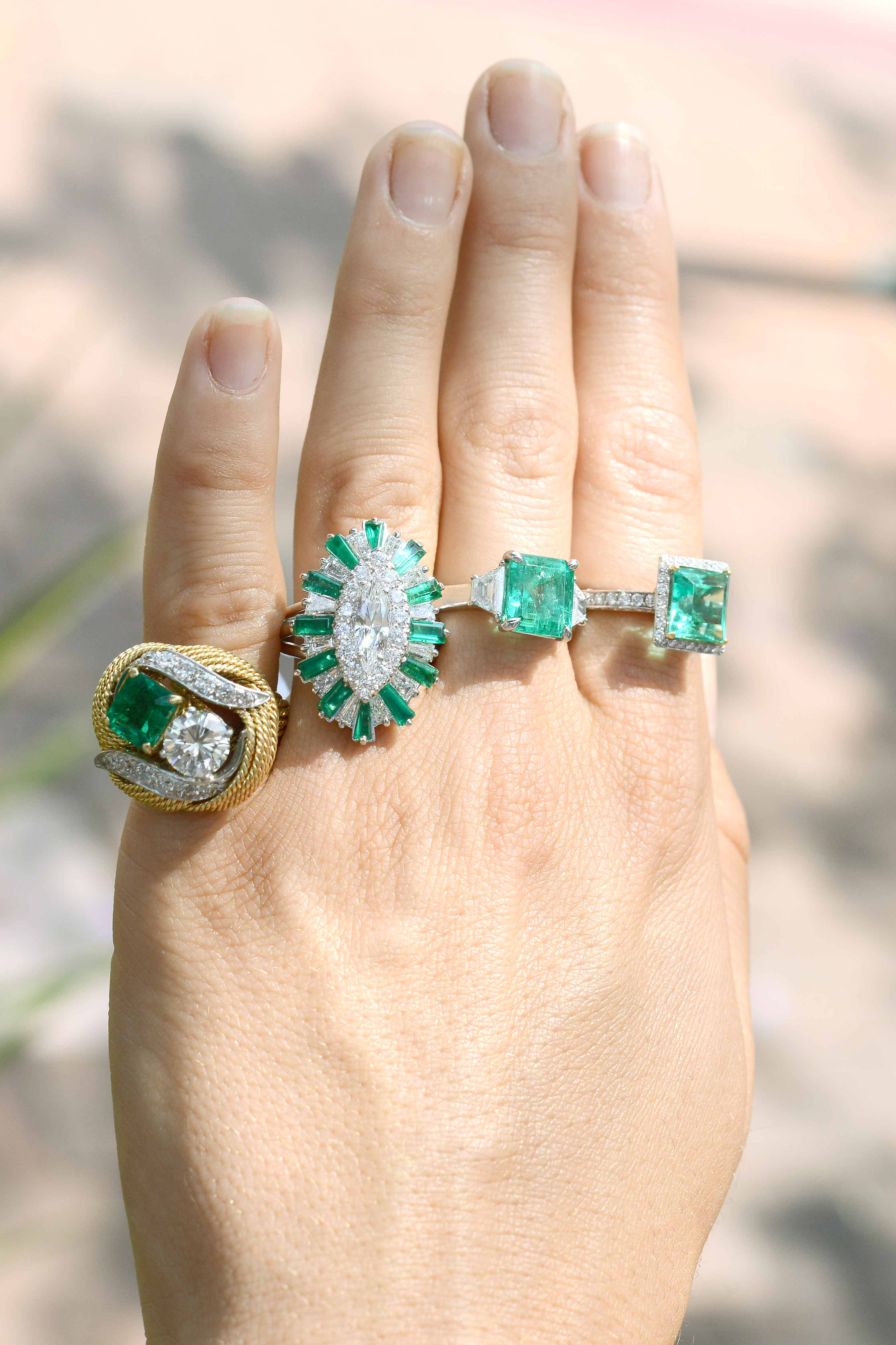 Bel Air Marquise Diamond 2.70 Carat Emerald Cocktail Ring Ballerina Platinum