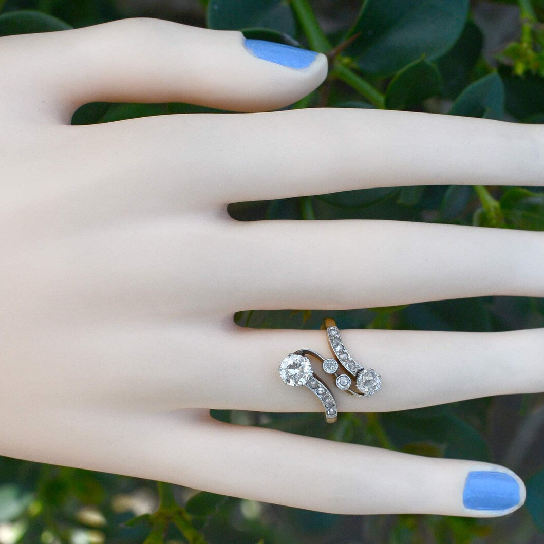 Tahoe Toi Et Moi Antique Engagement Ring 2 Tone Platinum Gold Bypass