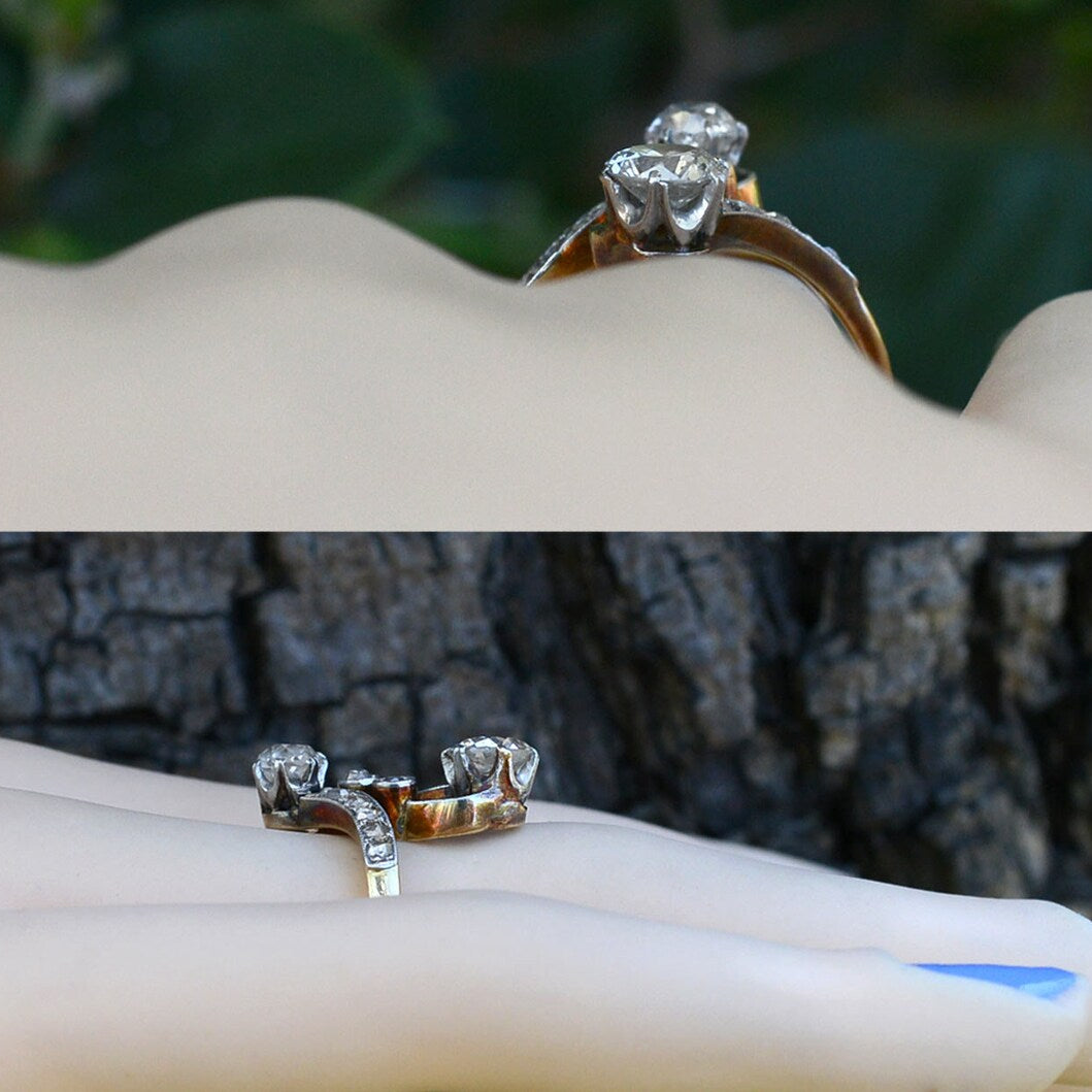 Tahoe Toi Et Moi Antique Engagement Ring 2 Tone Platinum Gold Bypass