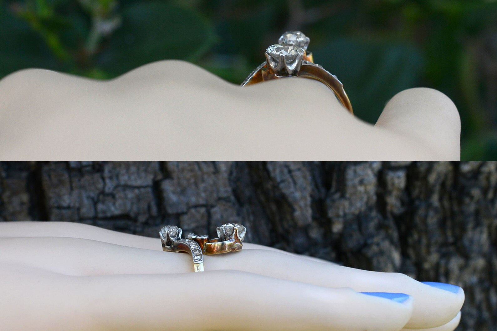 Tahoe Toi Et Moi Antique Engagement Ring 2 Tone Platinum Gold Bypass