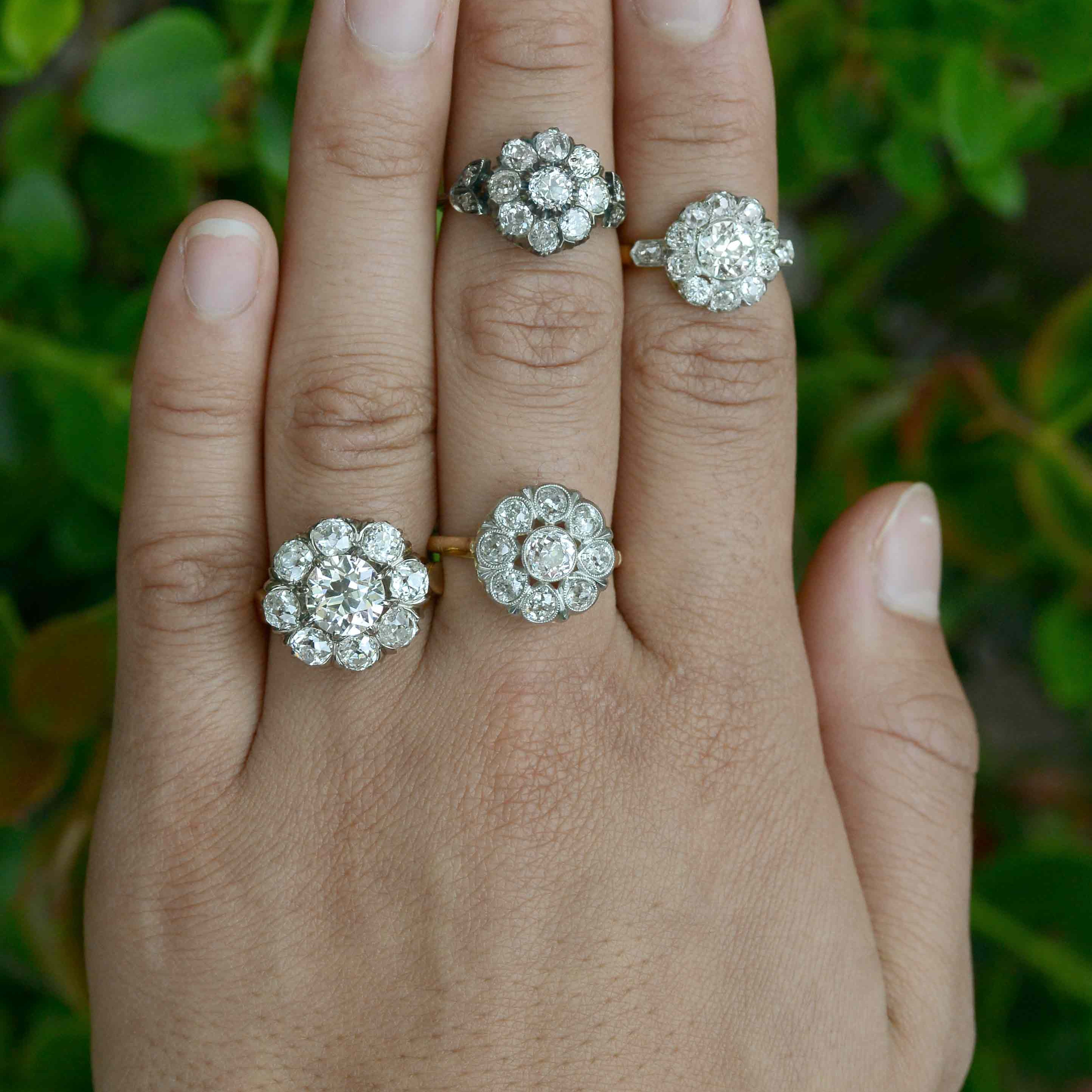 Dallas Antique Cluster Diamond Engagement Ring 3.5 Carats 18K Gold Victorian