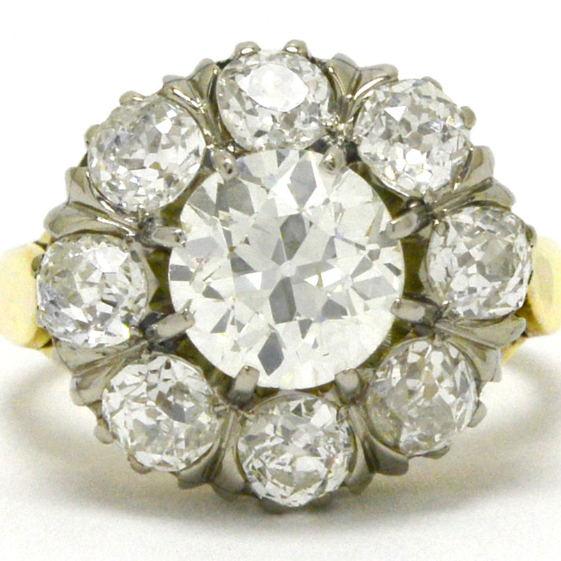 Dallas Antique Cluster Diamond Engagement Ring 3.5 Carats 18K Gold Victorian