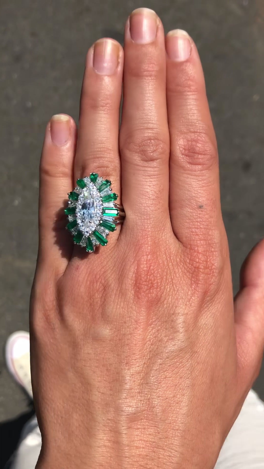 Bel Air Marquise Diamond 2.70 Carat Emerald Cocktail Ring Ballerina Platinum