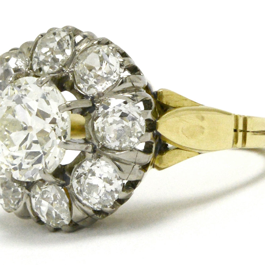 Dallas Antique Cluster Diamond Engagement Ring 3.5 Carats 18K Gold Victorian