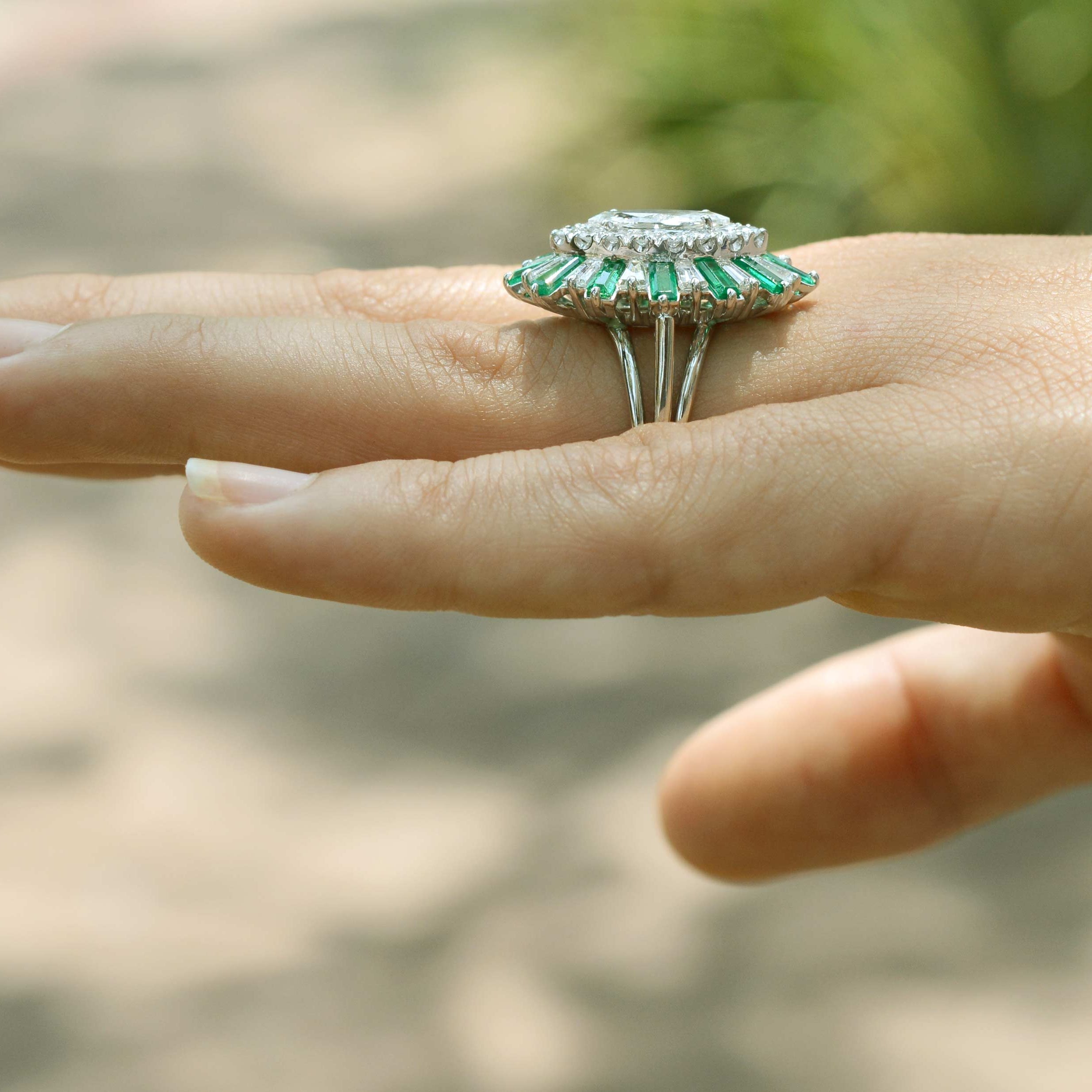 Bel Air Marquise Diamond 2.70 Carat Emerald Cocktail Ring Ballerina Platinum