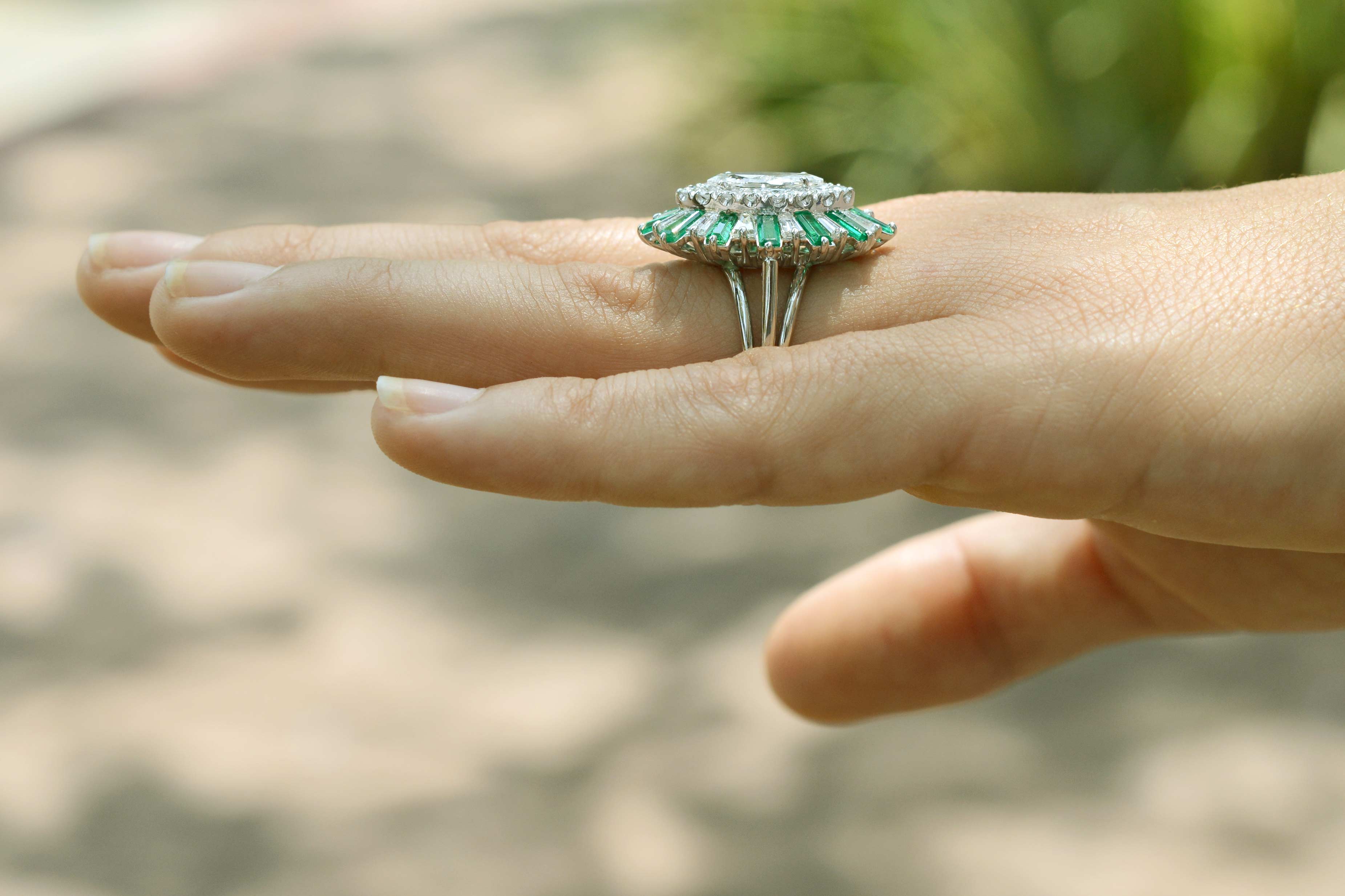 Bel Air Marquise Diamond 2.70 Carat Emerald Cocktail Ring Ballerina Platinum