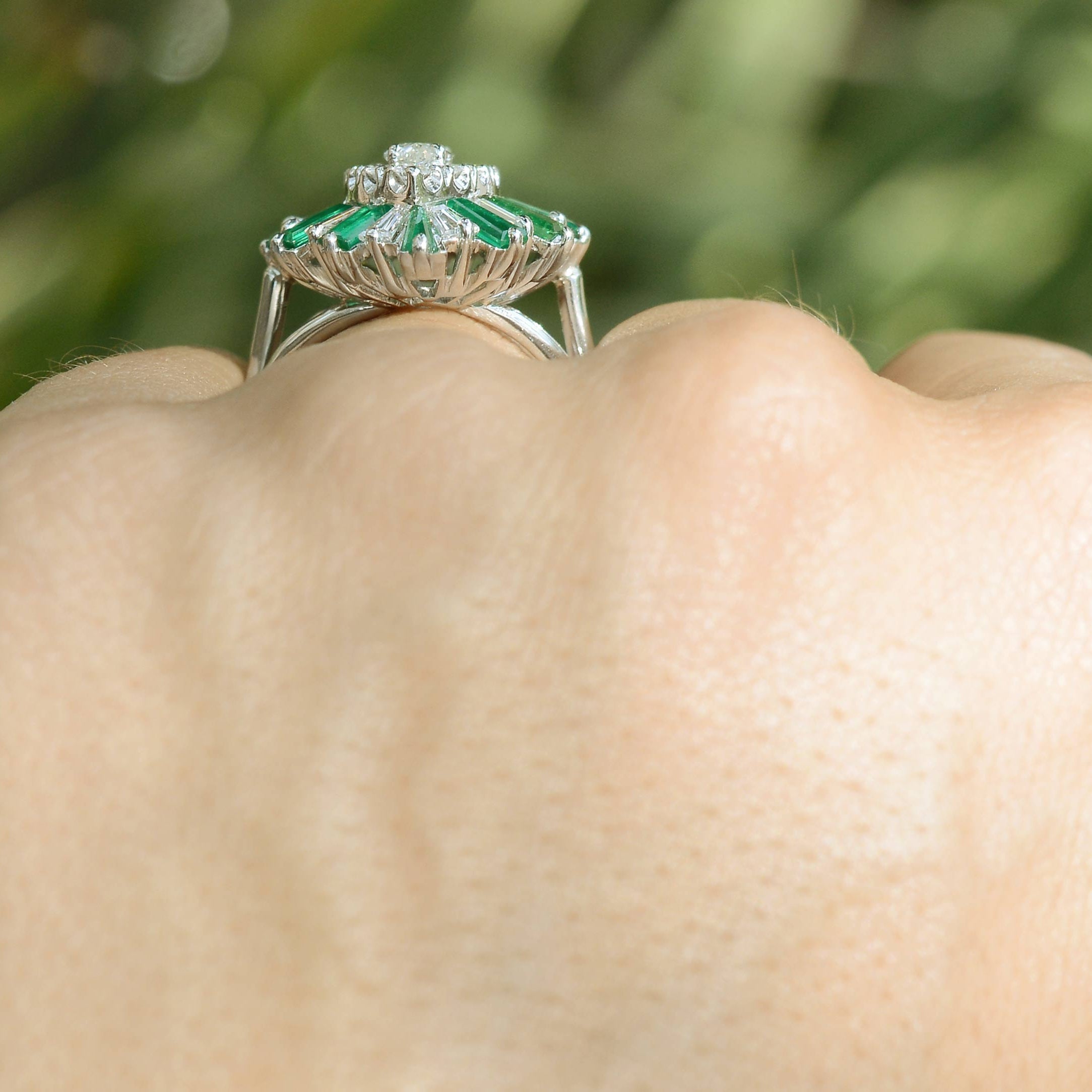 Bel Air Marquise Diamond 2.70 Carat Emerald Cocktail Ring Ballerina Platinum