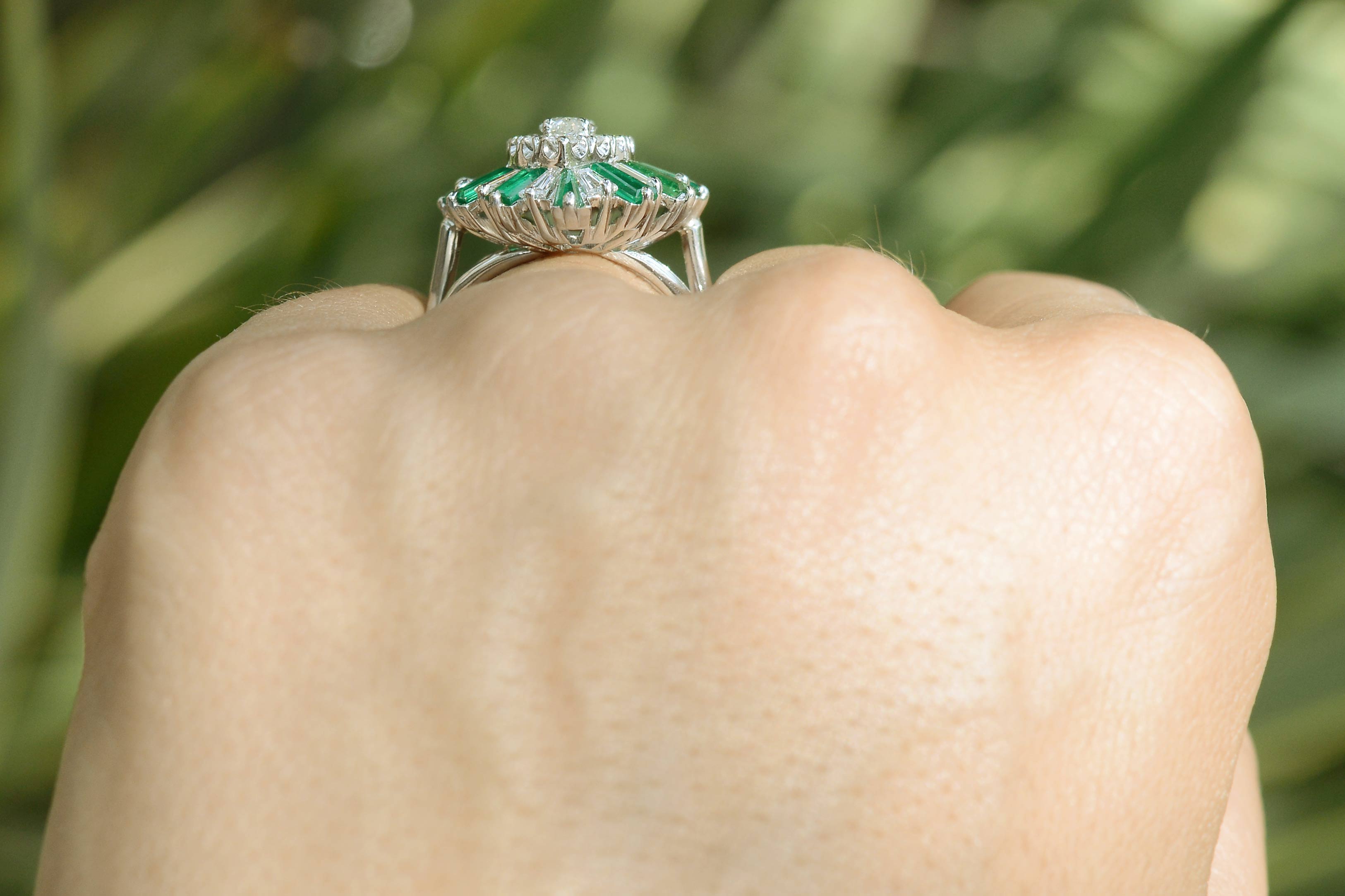 Bel Air Marquise Diamond 2.70 Carat Emerald Cocktail Ring Ballerina Platinum