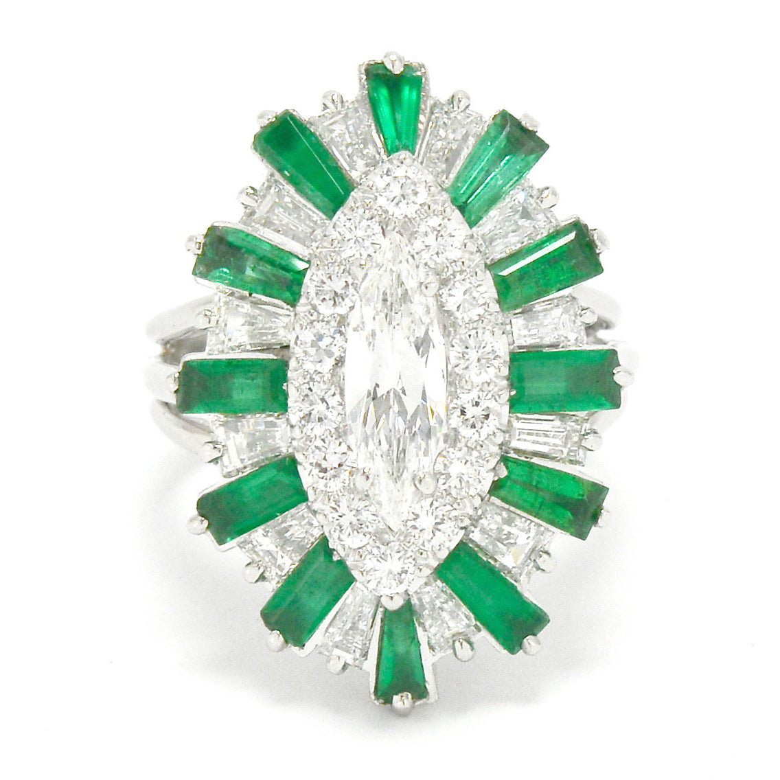 Bel Air Marquise Diamond 2.70 Carat Emerald Cocktail Ring Ballerina Platinum