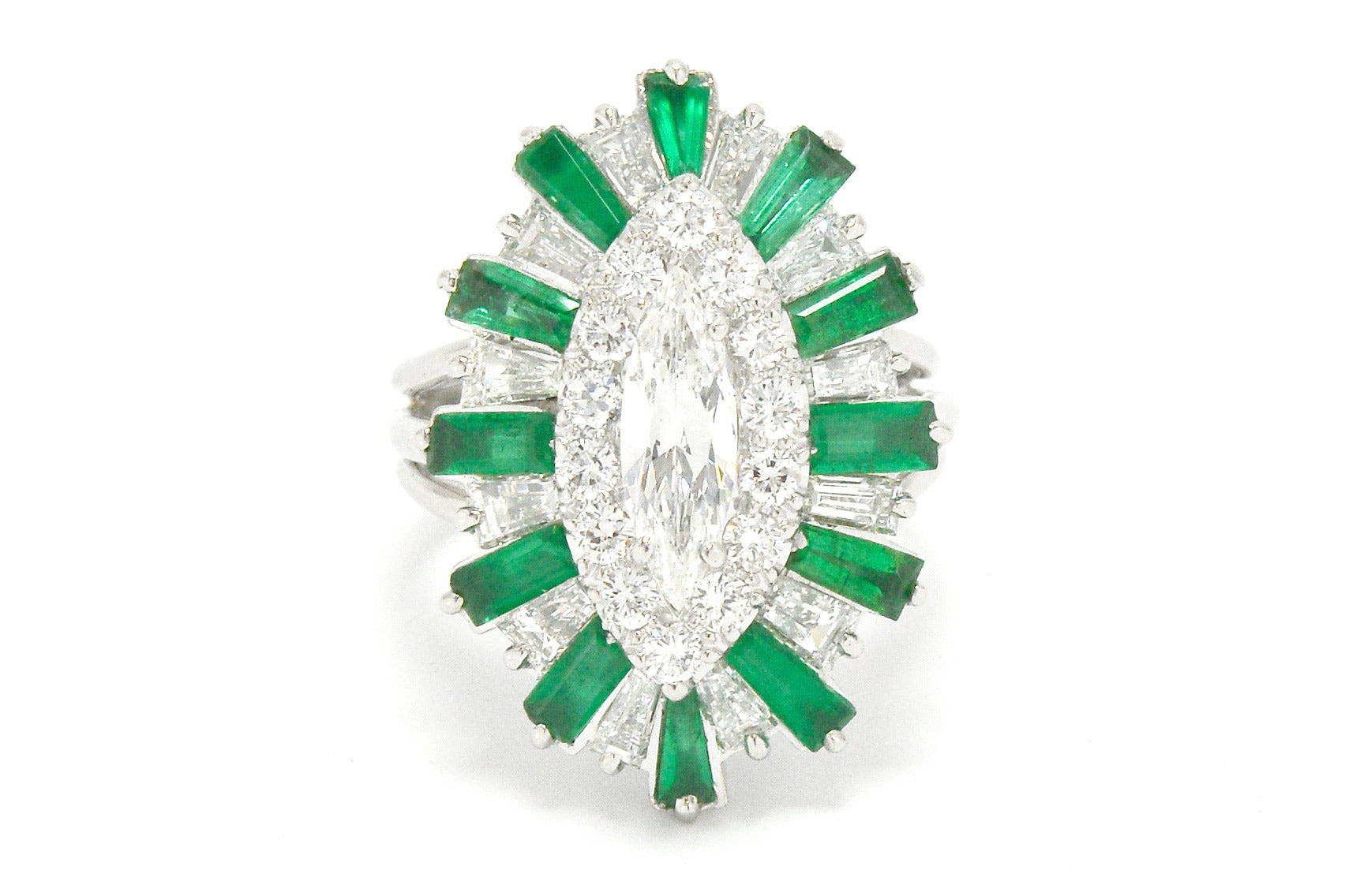 Bel Air Marquise Diamond 2.70 Carat Emerald Cocktail Ring Ballerina Platinum