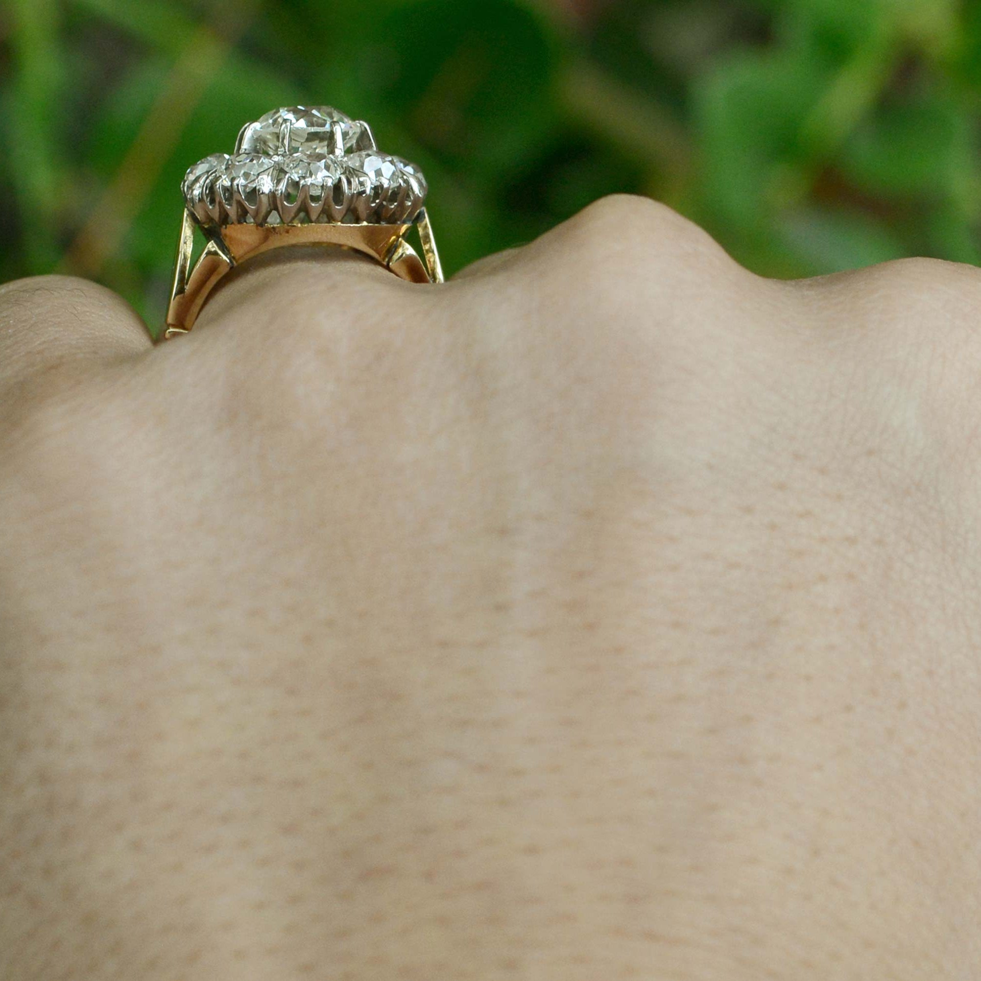Dallas Antique Cluster Diamond Engagement Ring 3.5 Carats 18K Gold Victorian