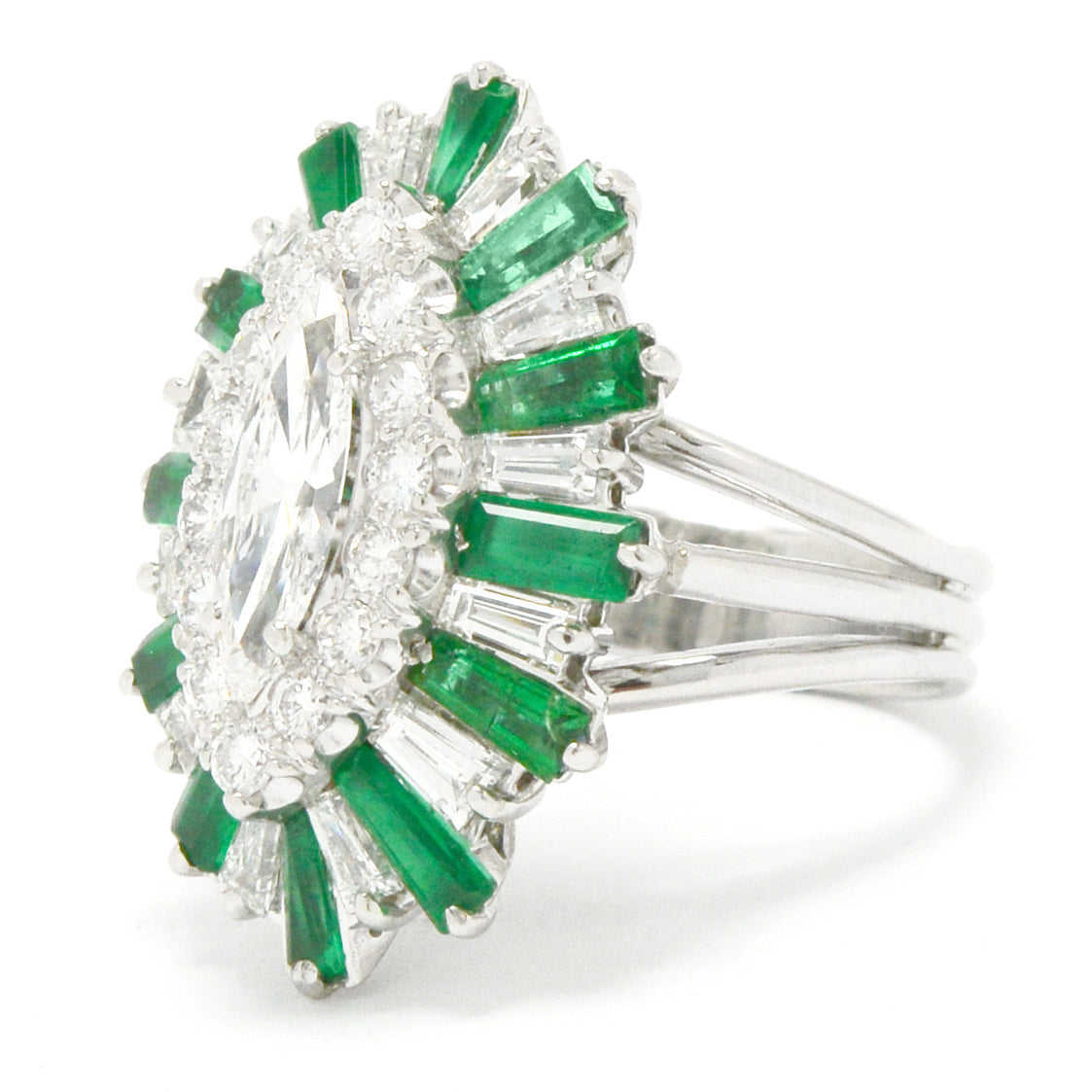 Bel Air Marquise Diamond 2.70 Carat Emerald Cocktail Ring Ballerina Platinum