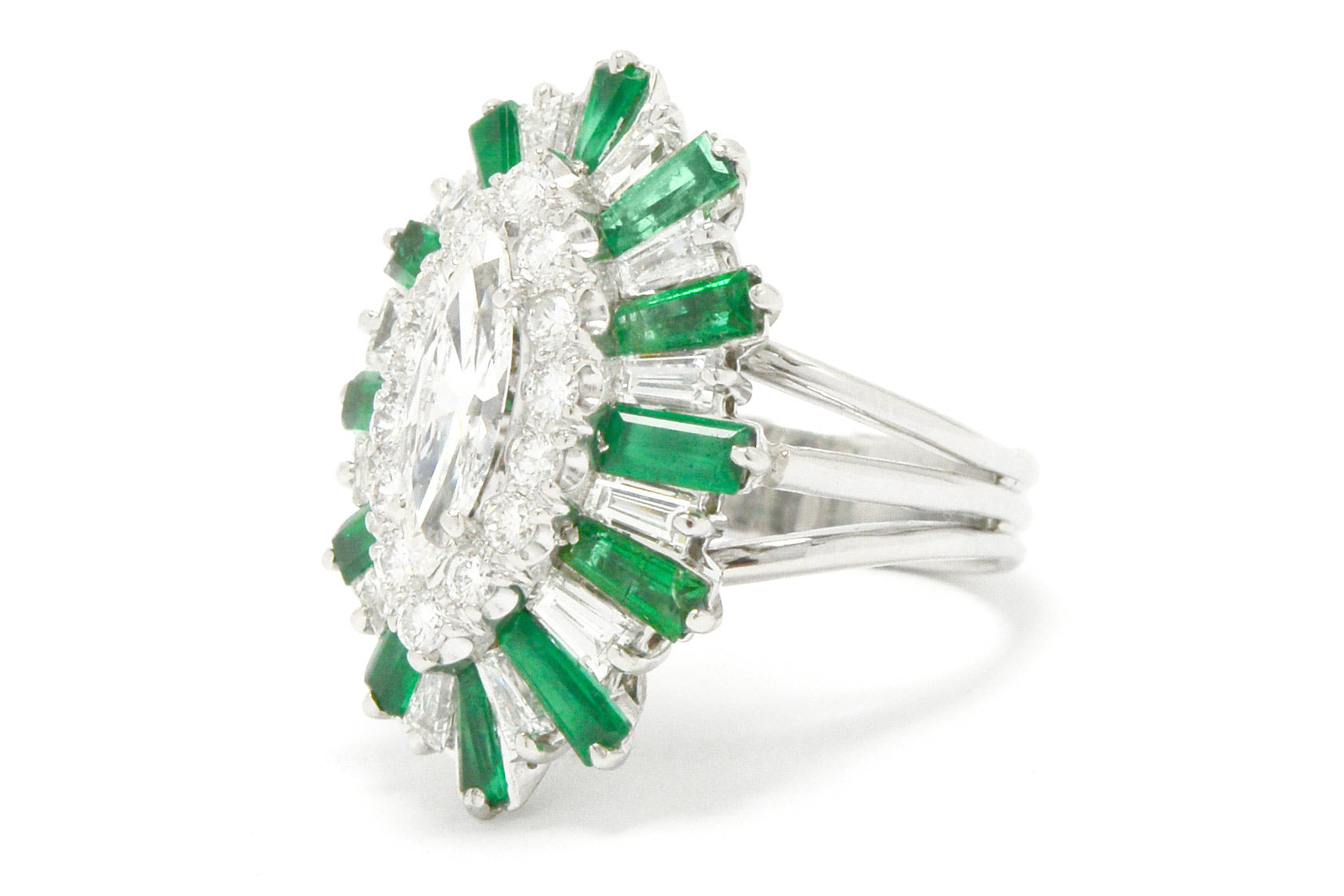 Bel Air Marquise Diamond 2.70 Carat Emerald Cocktail Ring Ballerina Platinum