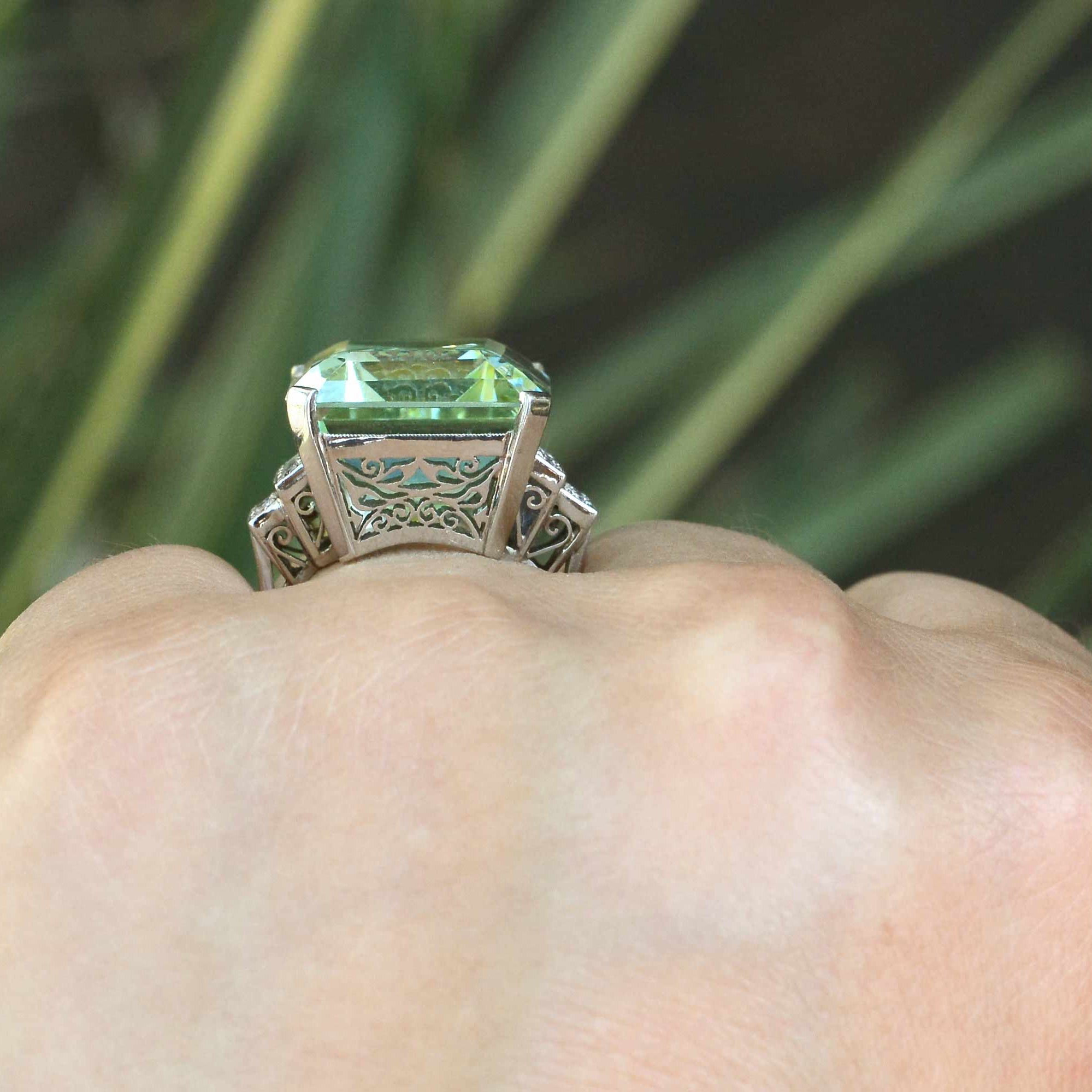 1940s Retro Platinum 31 Carat Aquamarine Cocktail Ring
