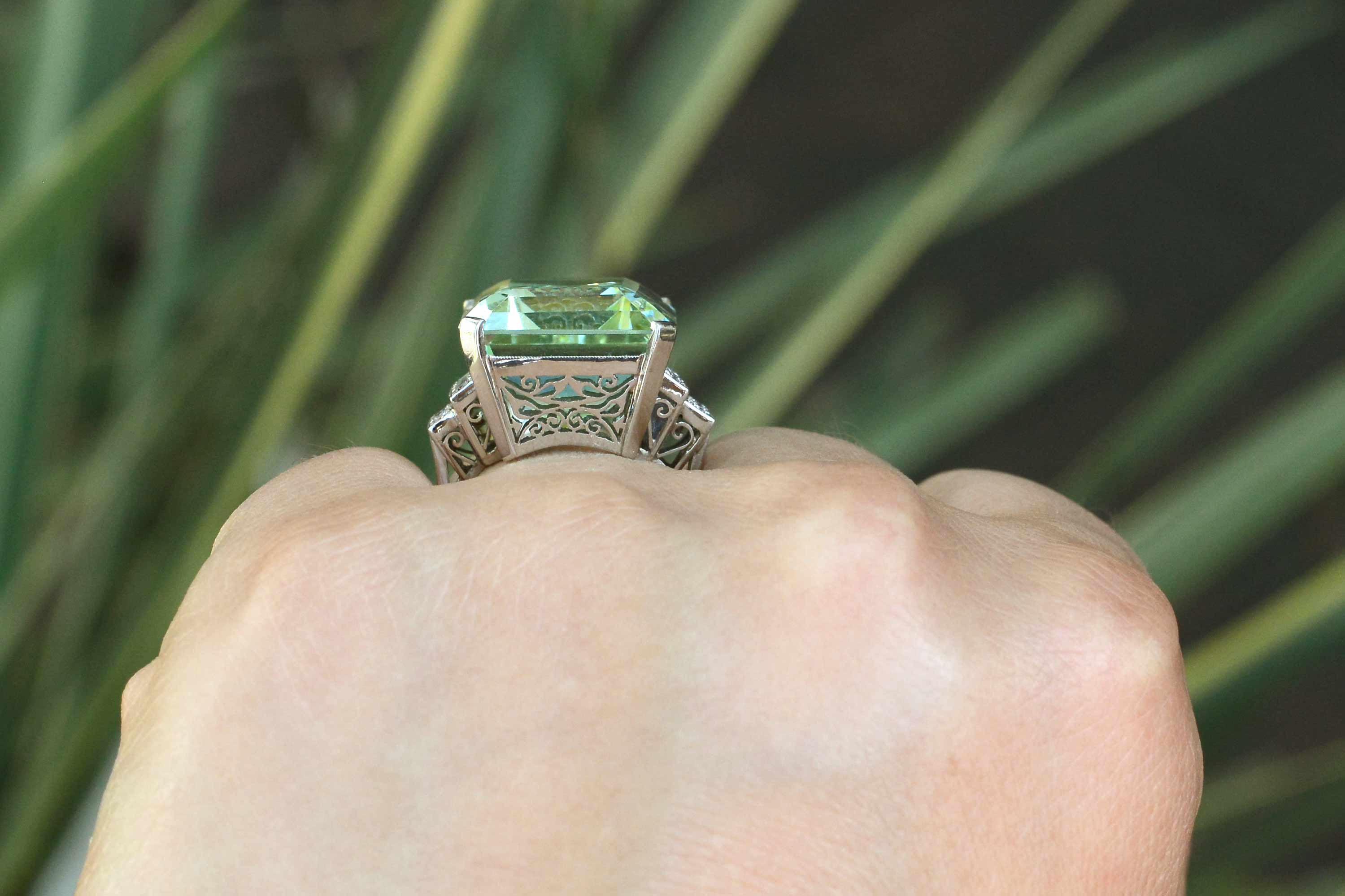 1940s Retro Platinum 31 Carat Aquamarine Cocktail Ring