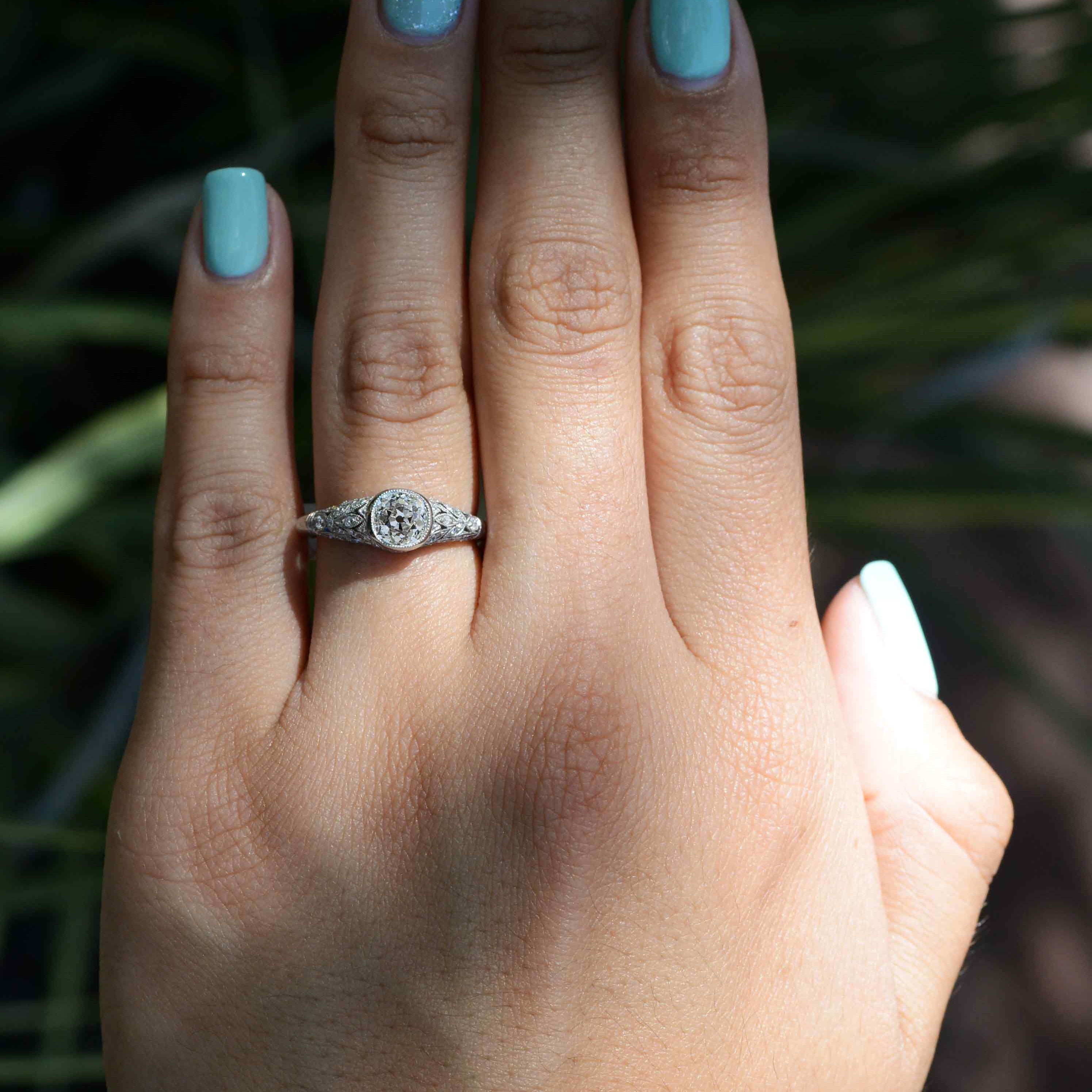 Floral 1 Carat Old Mine Cut Diamond Engagement Ring