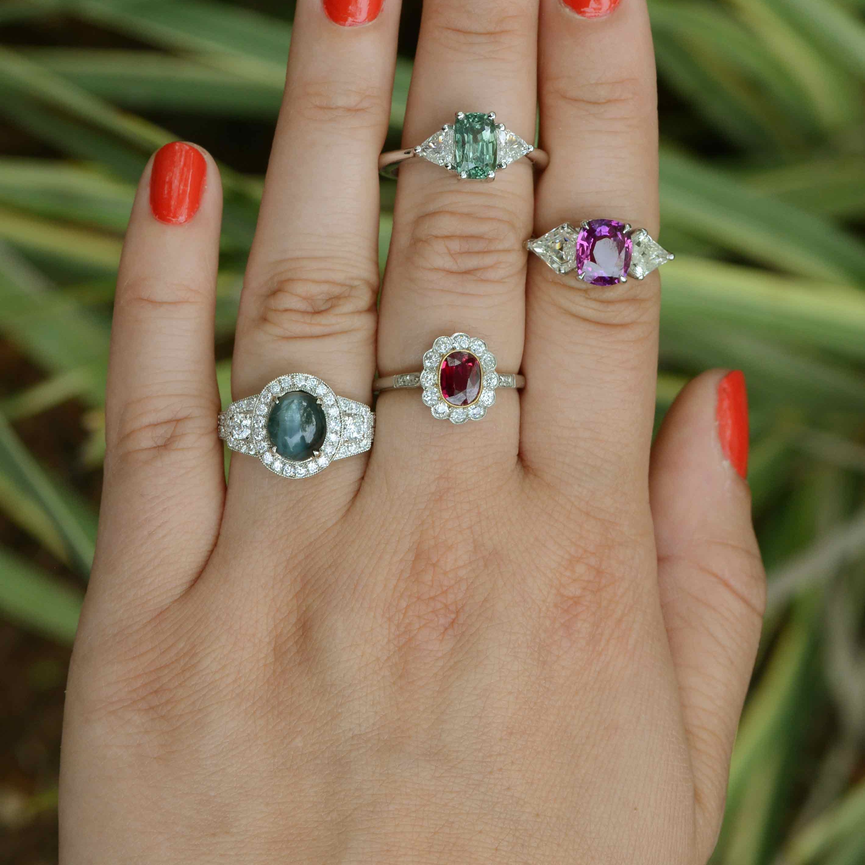 Ruby, pink sapphire & alexandrite a just a few of the gemstone bridal ring examples in-store for you.