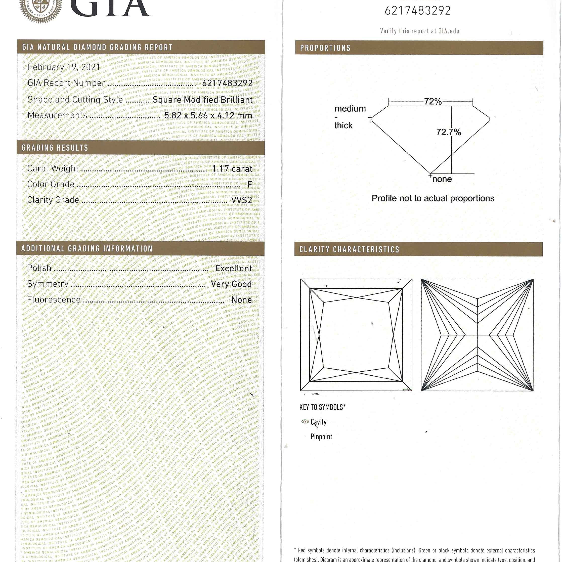 This 1.17 carat princess diamond includes a report by GIA.