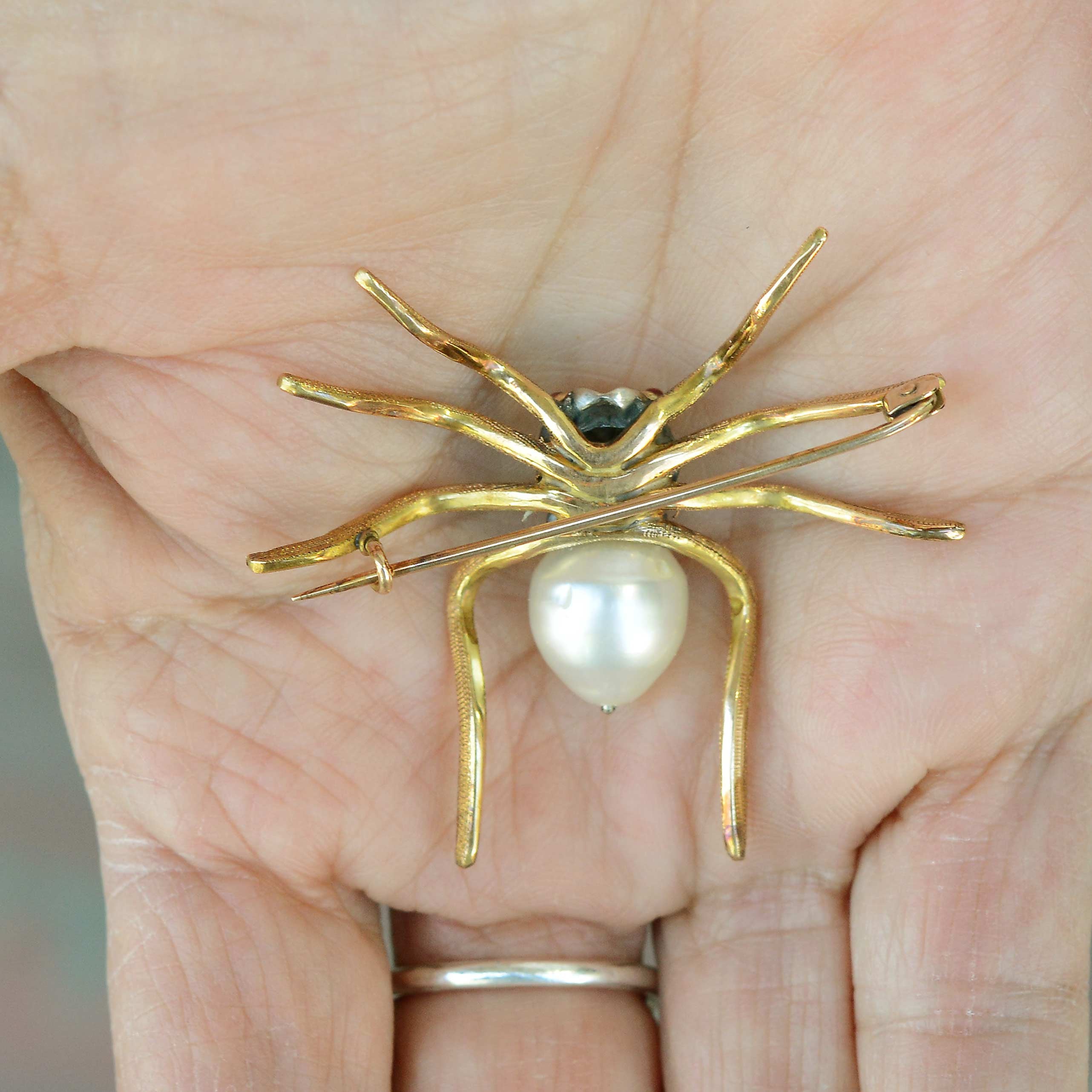 This gold spider brooch pin is a unique example of arachnid jewelry.
