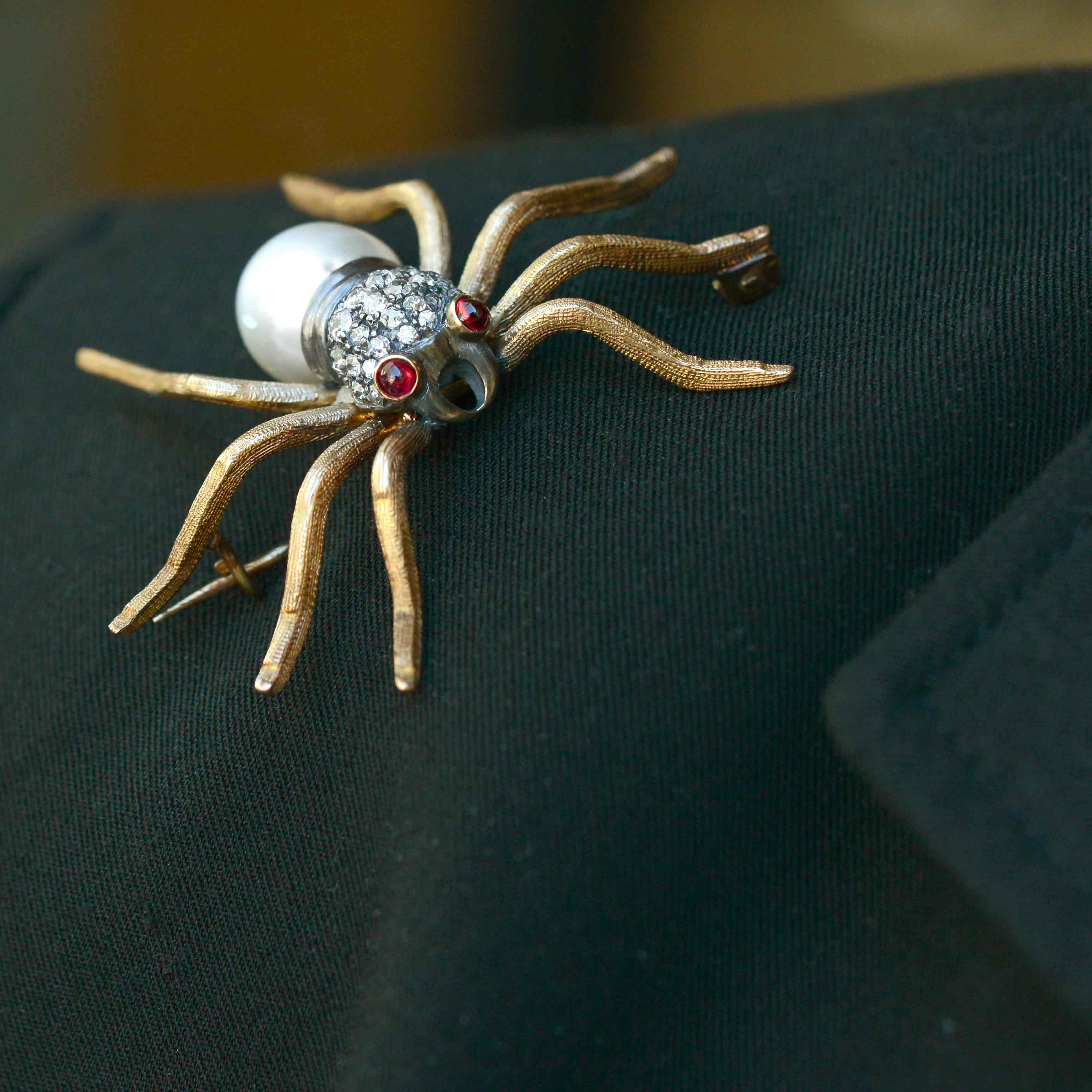 An antique gold spider brooch pin.