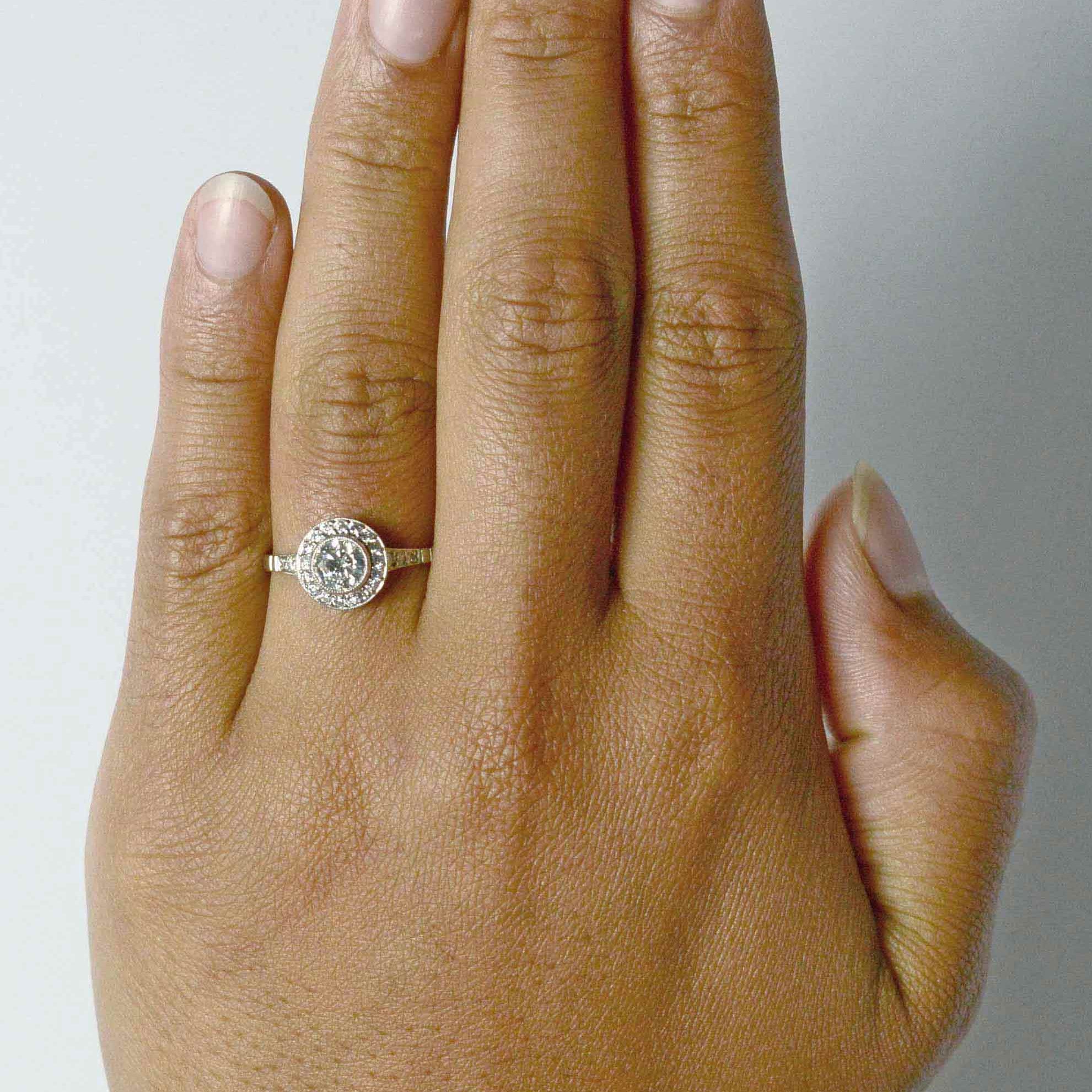 Diamond target style engagement ring.