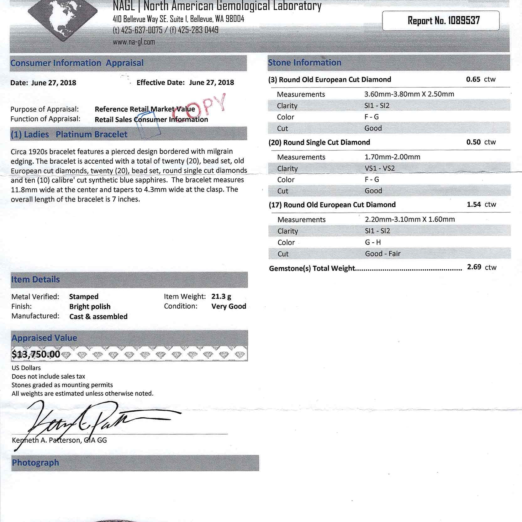 This antique heirloom bracelet comes with a certified appraisal.