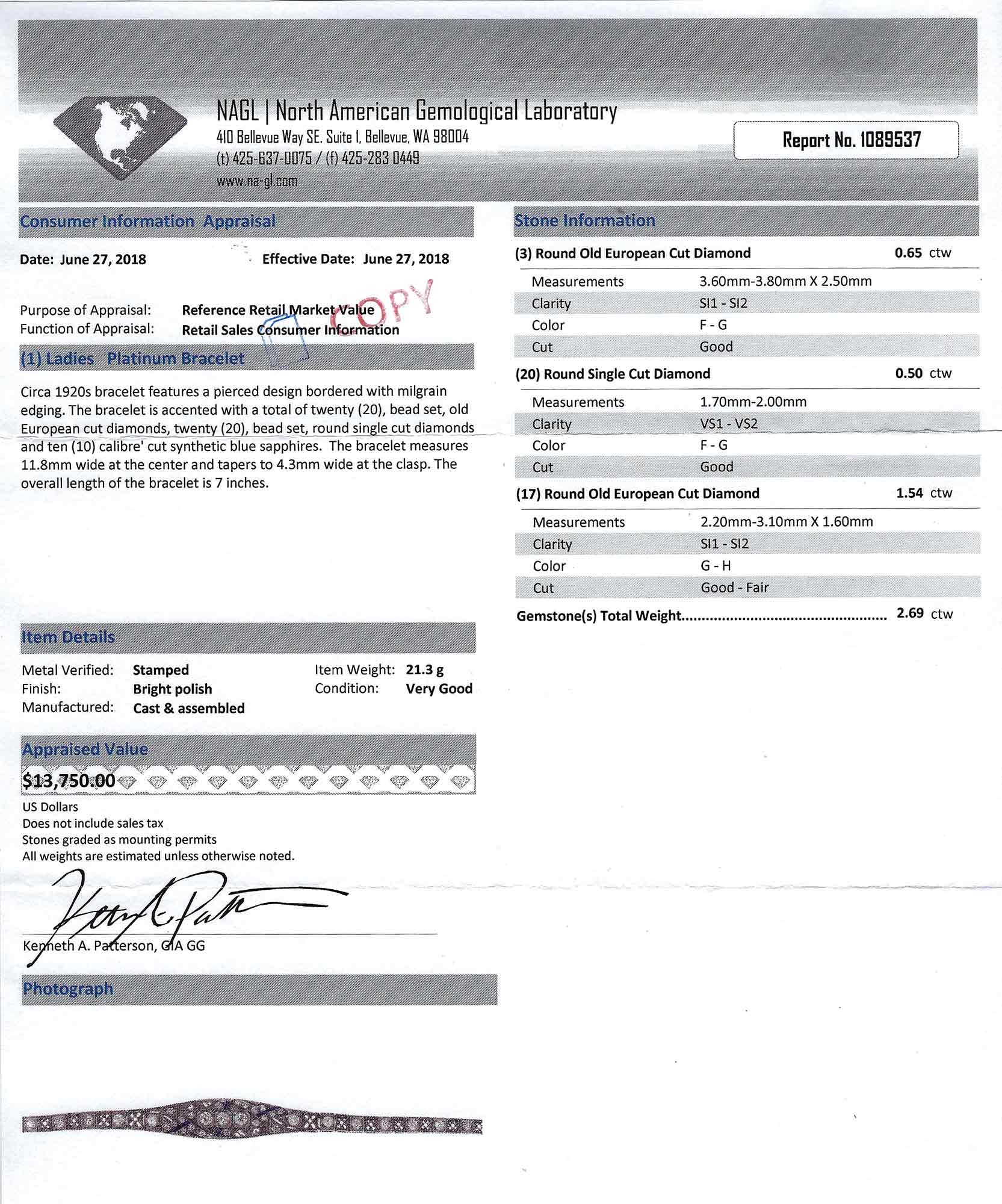 This antique heirloom bracelet comes with a certified appraisal.