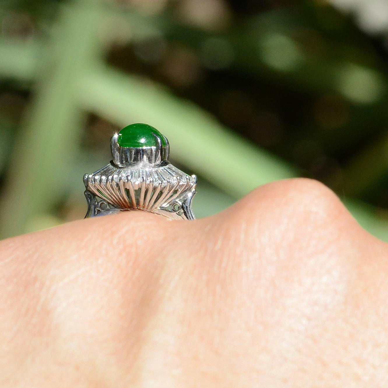 Mid Century Untreated Imperial Jade Ballerina Cocktail Ring