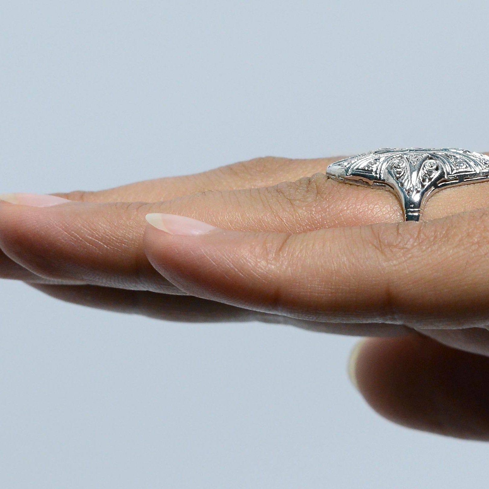 A 1920s jazz age diamonds shield ring.