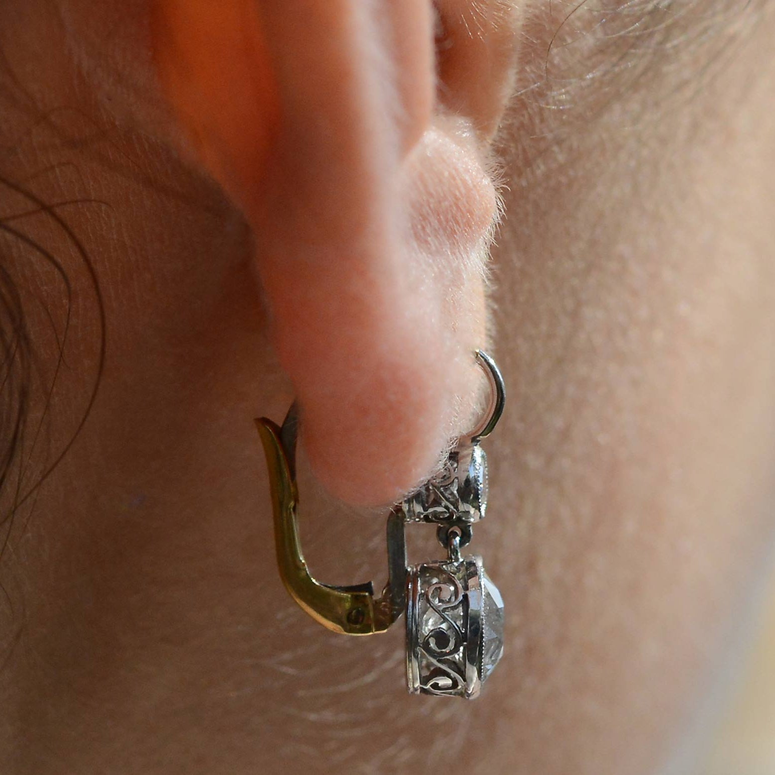 Art Deco Style Diamond Drop Earrings 2.86 Ctw Lever Backs