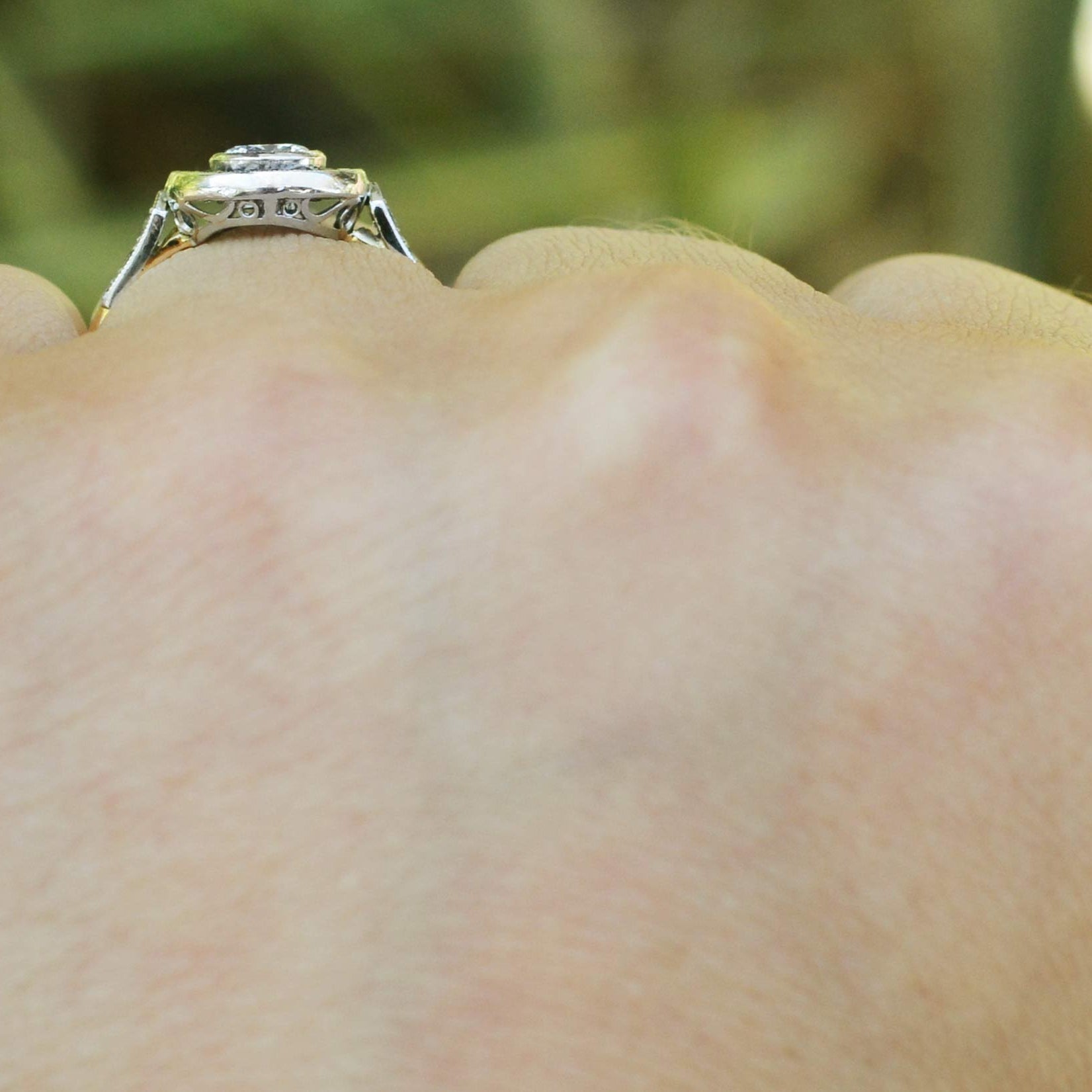 Art Deco Diamond Sapphire Target Engagement Ring