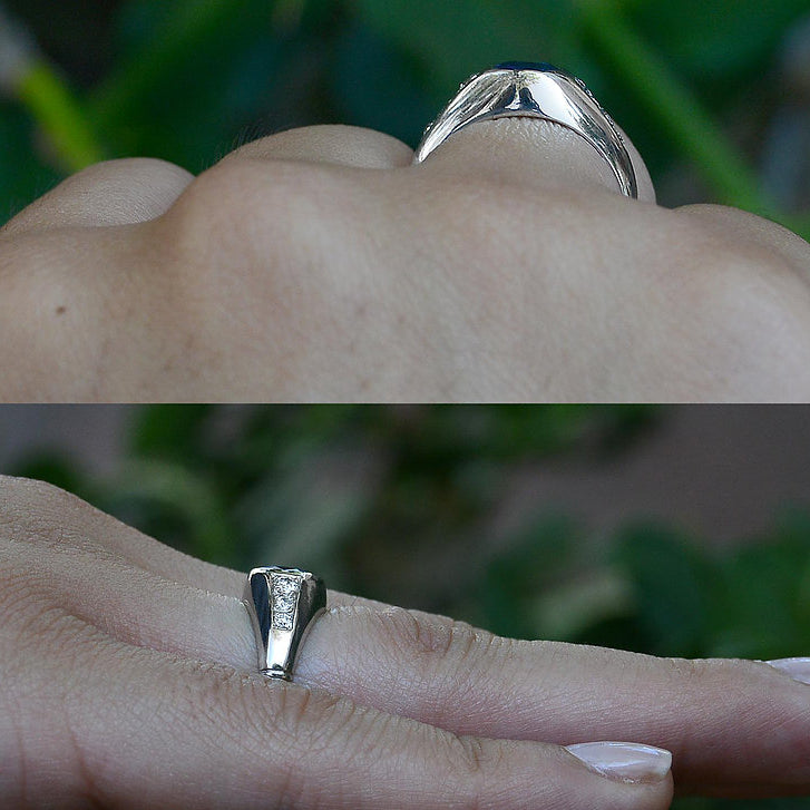 A dome design, platinum Art Deco sapphire ring from the 1930s.