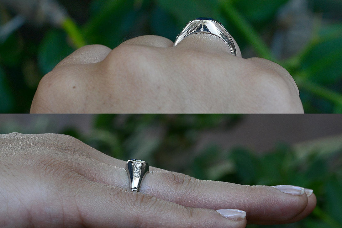 A dome design, platinum Art Deco sapphire ring from the 1930s.