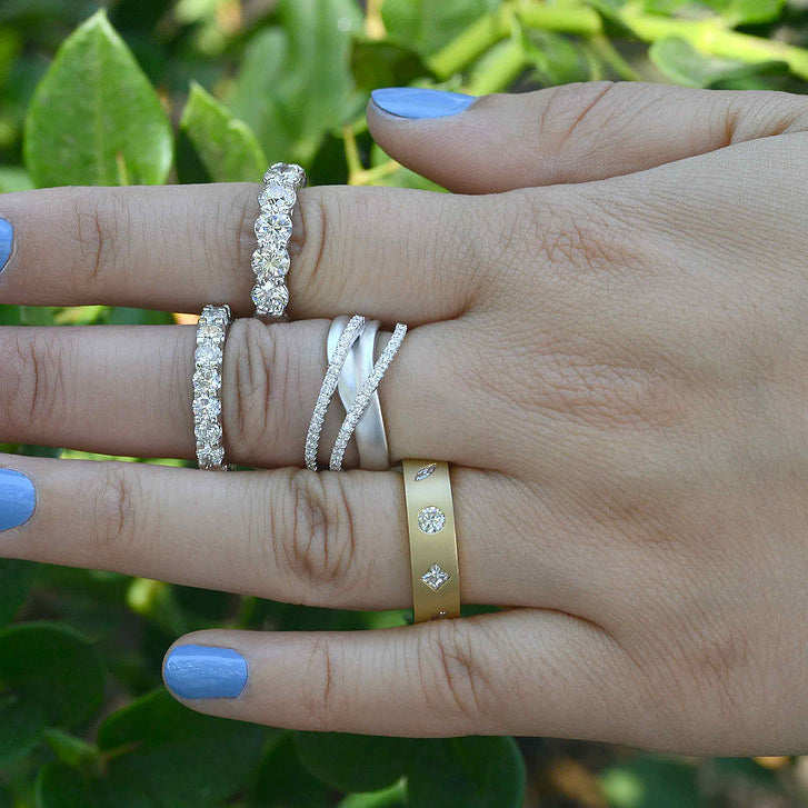A collection of unique modern diamond bands.