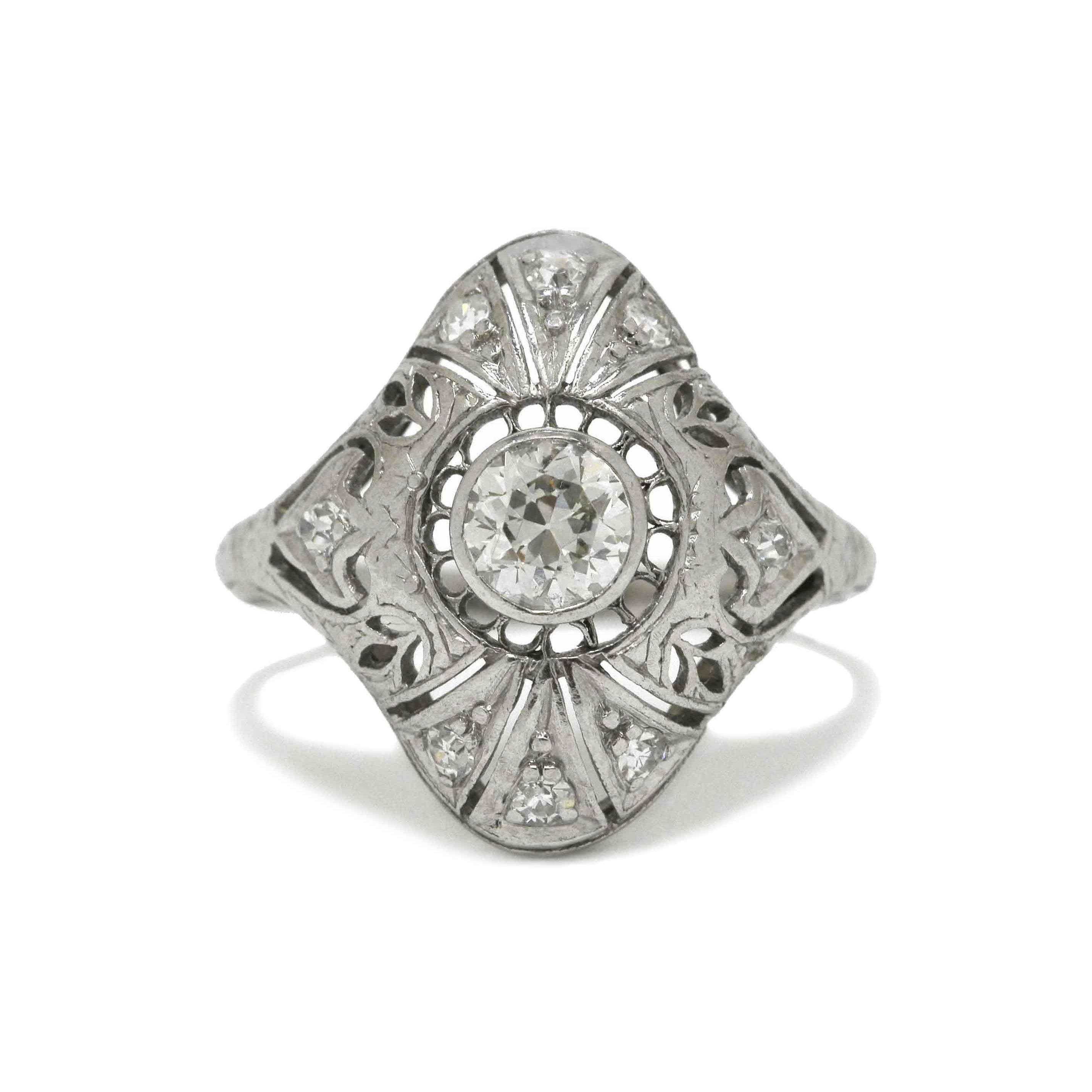 Art Deco Navette Engagement Ring