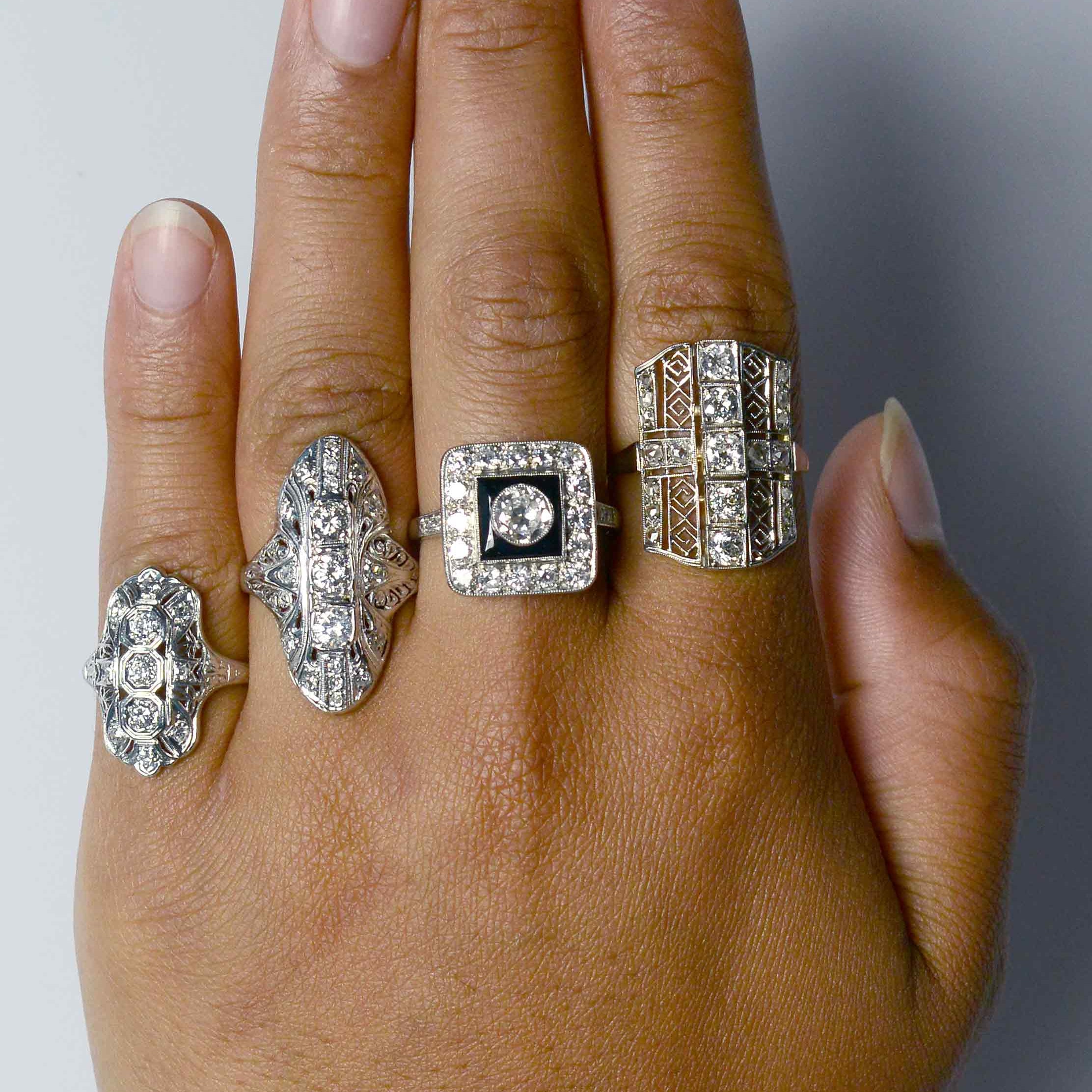 Big diamond shield rings.