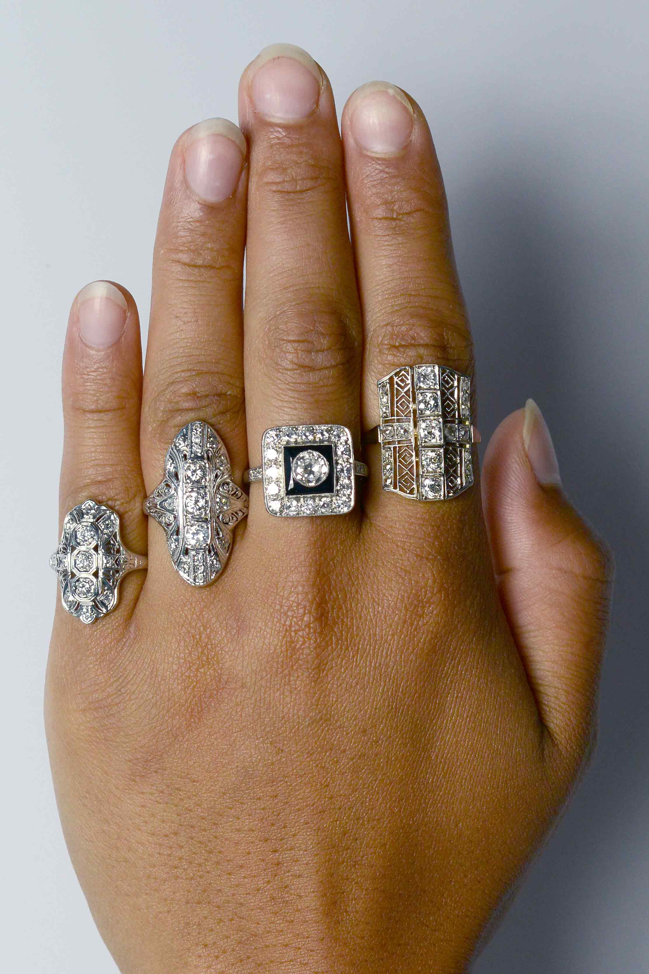 Big diamond shield rings.