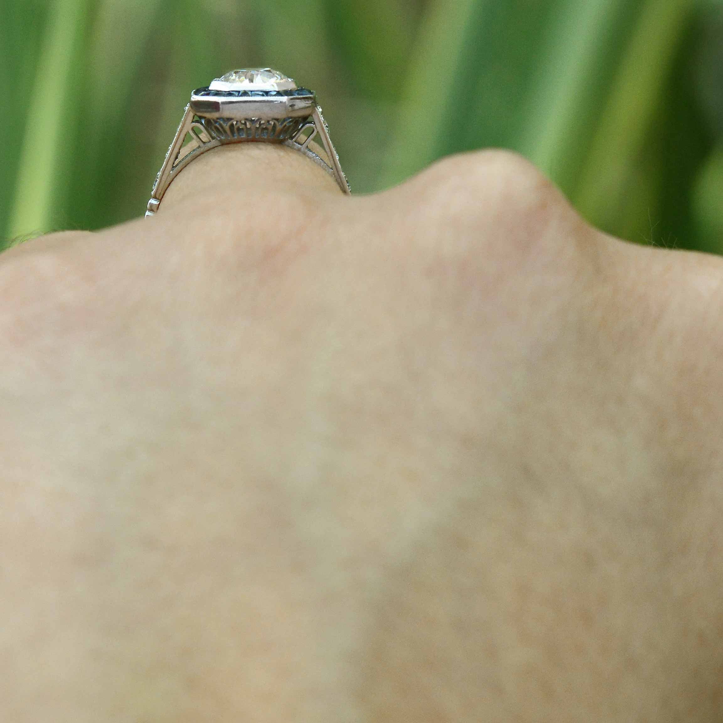 A new Art Deco style ring, set with an antique diamond.