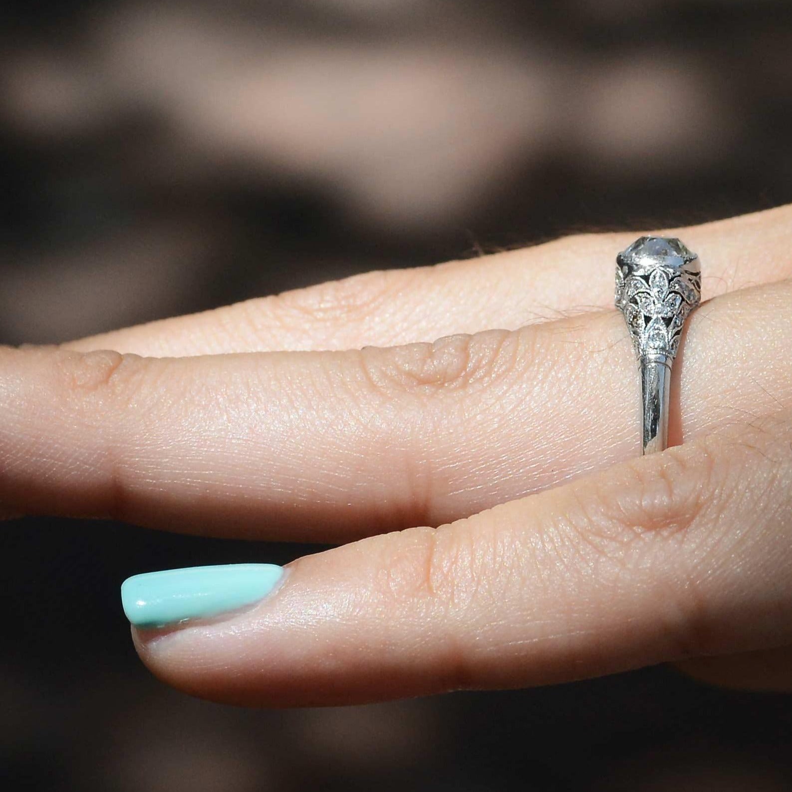 Floral 1 Carat Old Mine Cut Diamond Engagement Ring