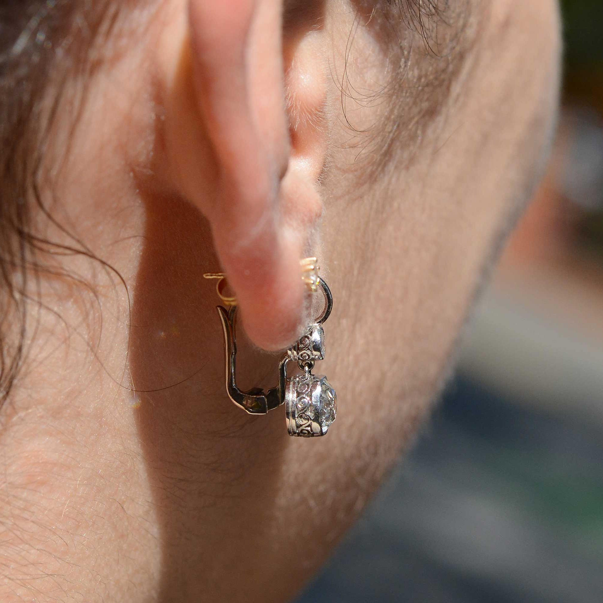 2.50 Carat Cushion Cut Diamond Art Deco Inspired Dangle Earrings