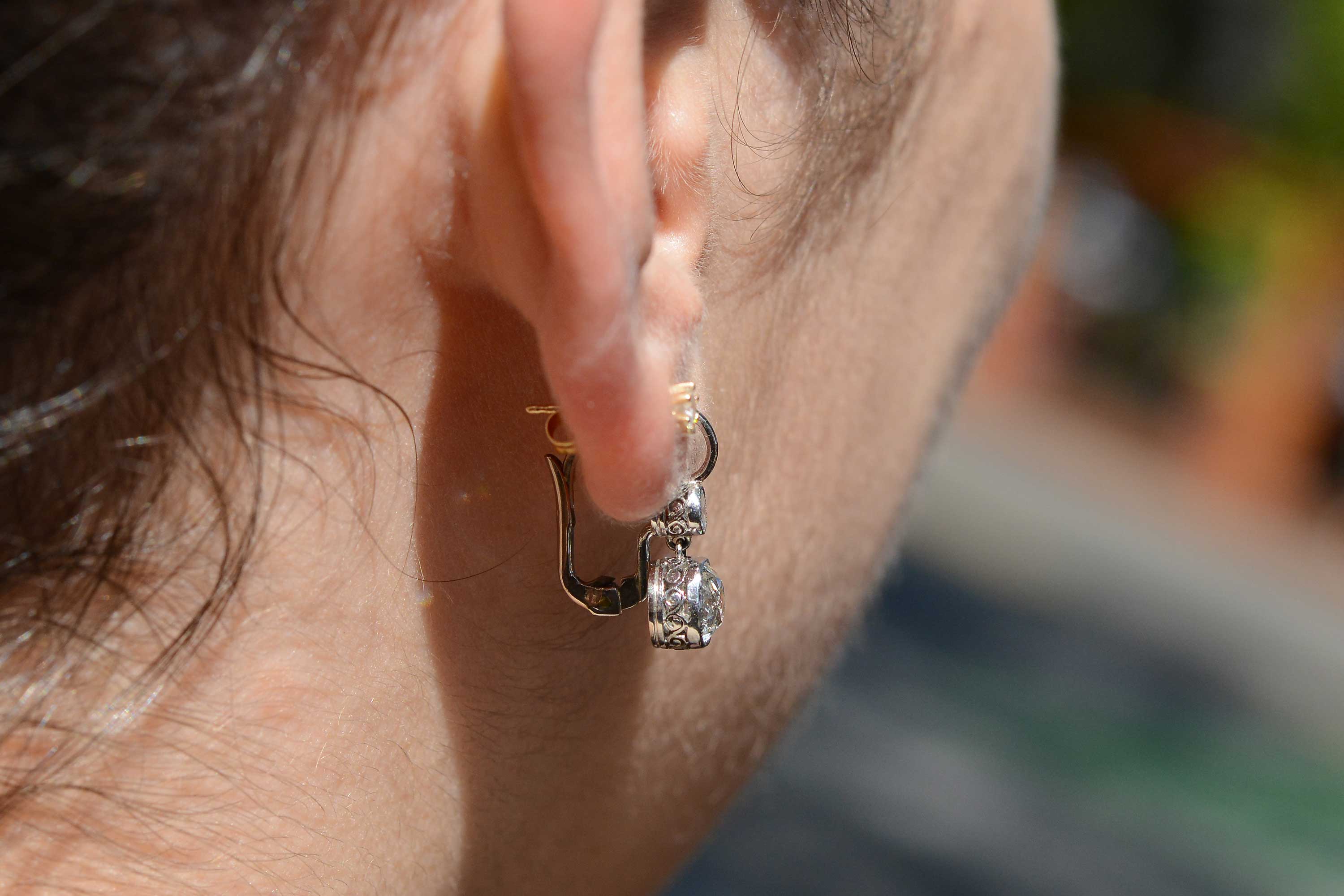 2.50 Carat Cushion Cut Diamond Art Deco Inspired Dangle Earrings