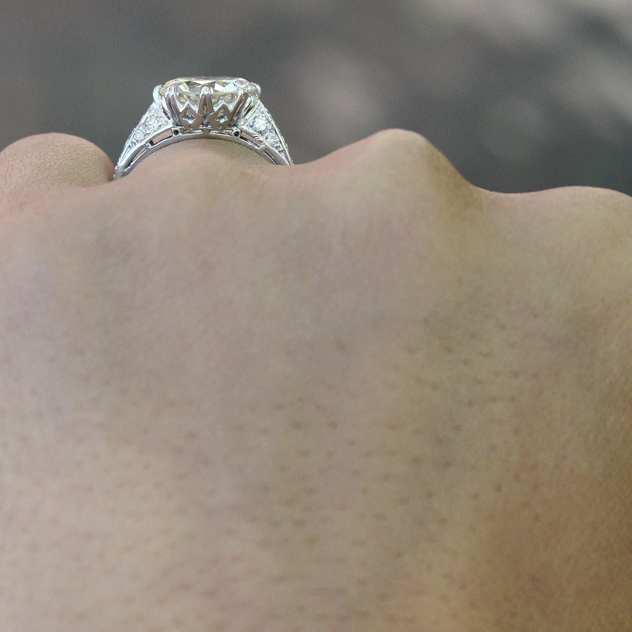 Diamond crown solitaire wedding ring.