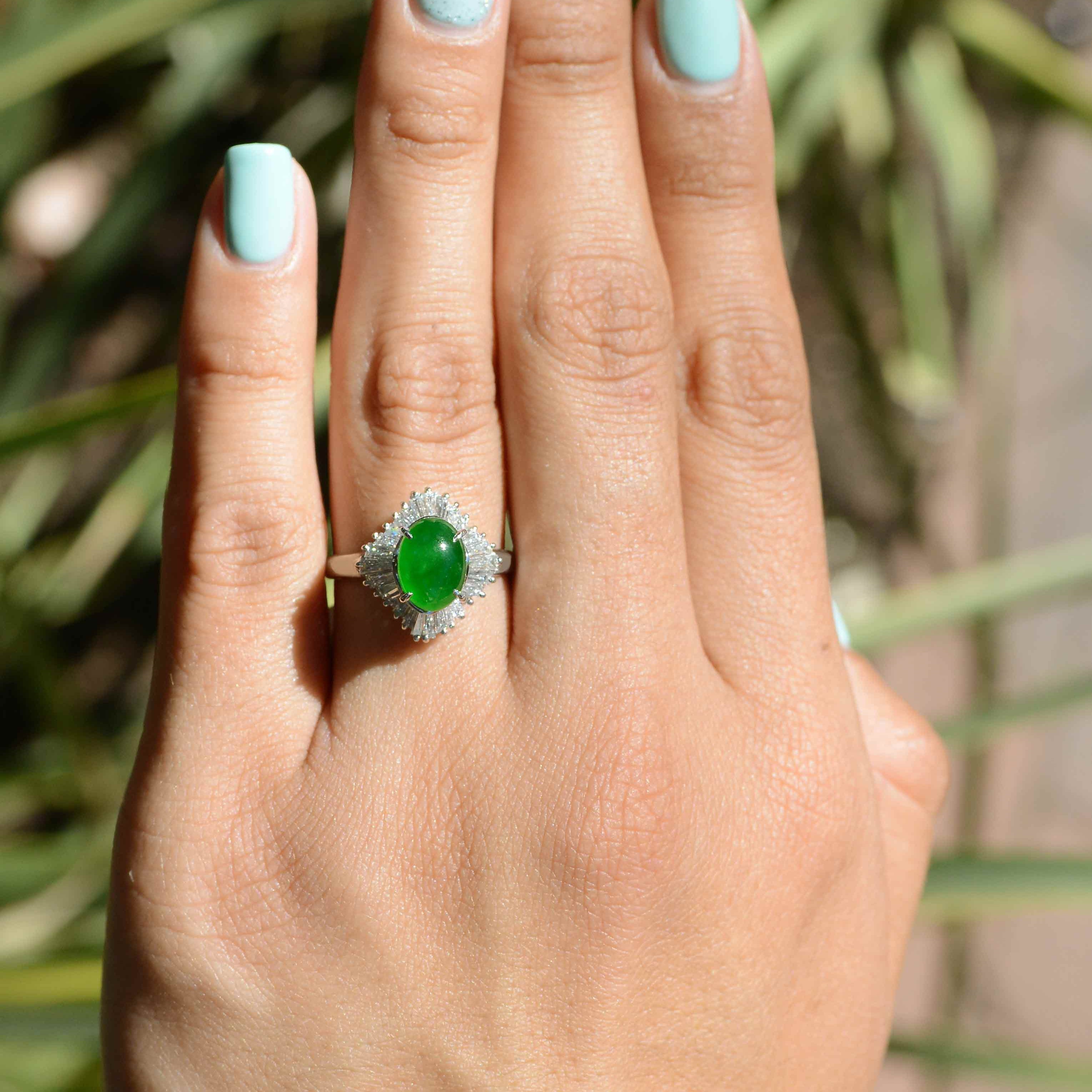 Mid Century Untreated Imperial Jade Ballerina Cocktail Ring