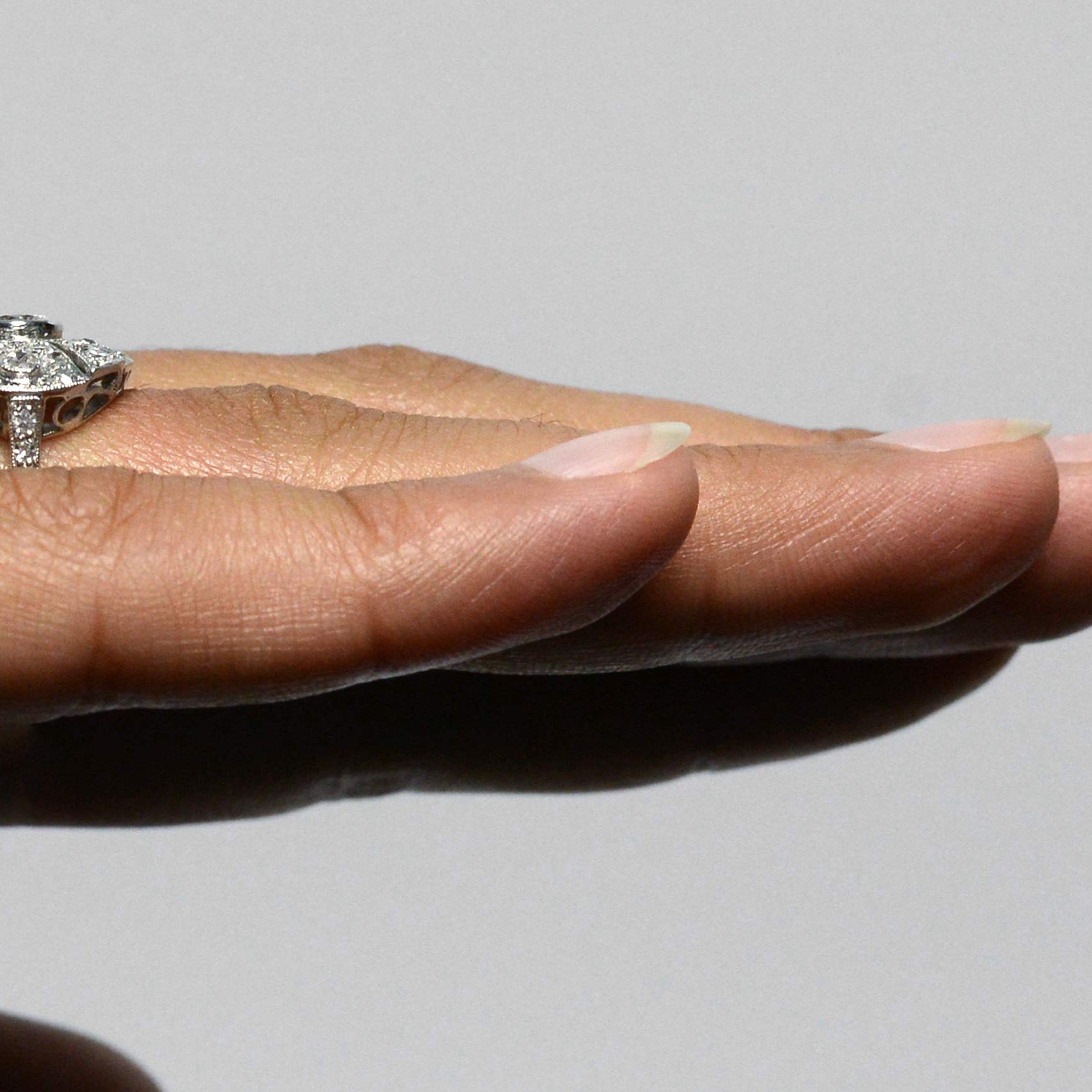 A platinum band and palladium top diamonds statement ring.