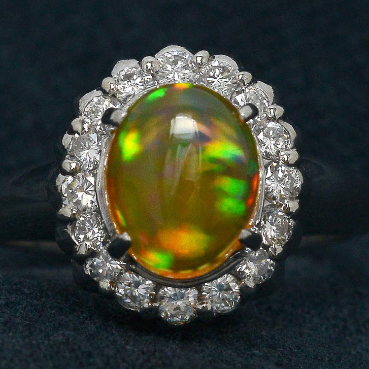 Modernist 2.32 Carat Crystal Jelly Opal & Diamond Halo Engagement Ring