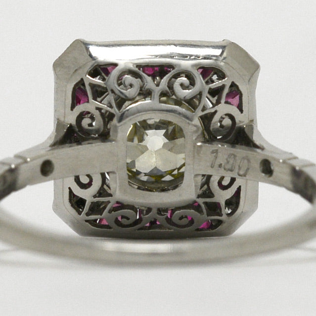 1.00 carat natural diamond set in a platinum Art Deco ring setting.