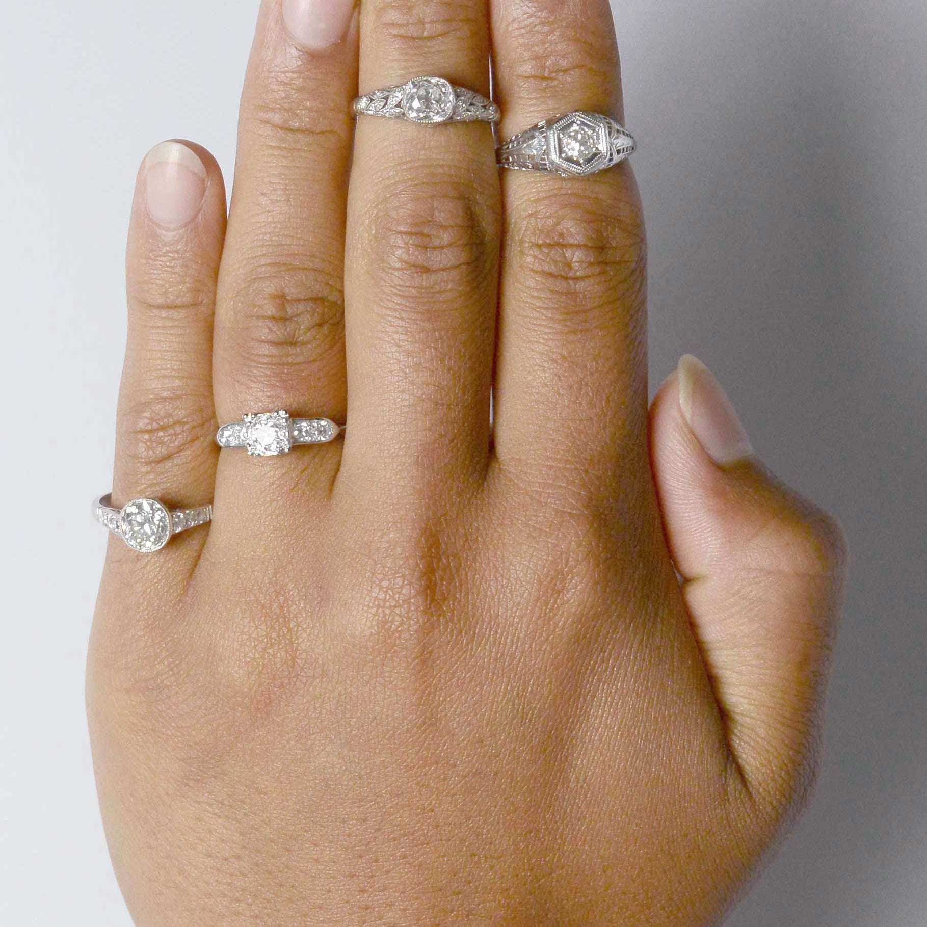 White gold and platinum diamond solitaires.