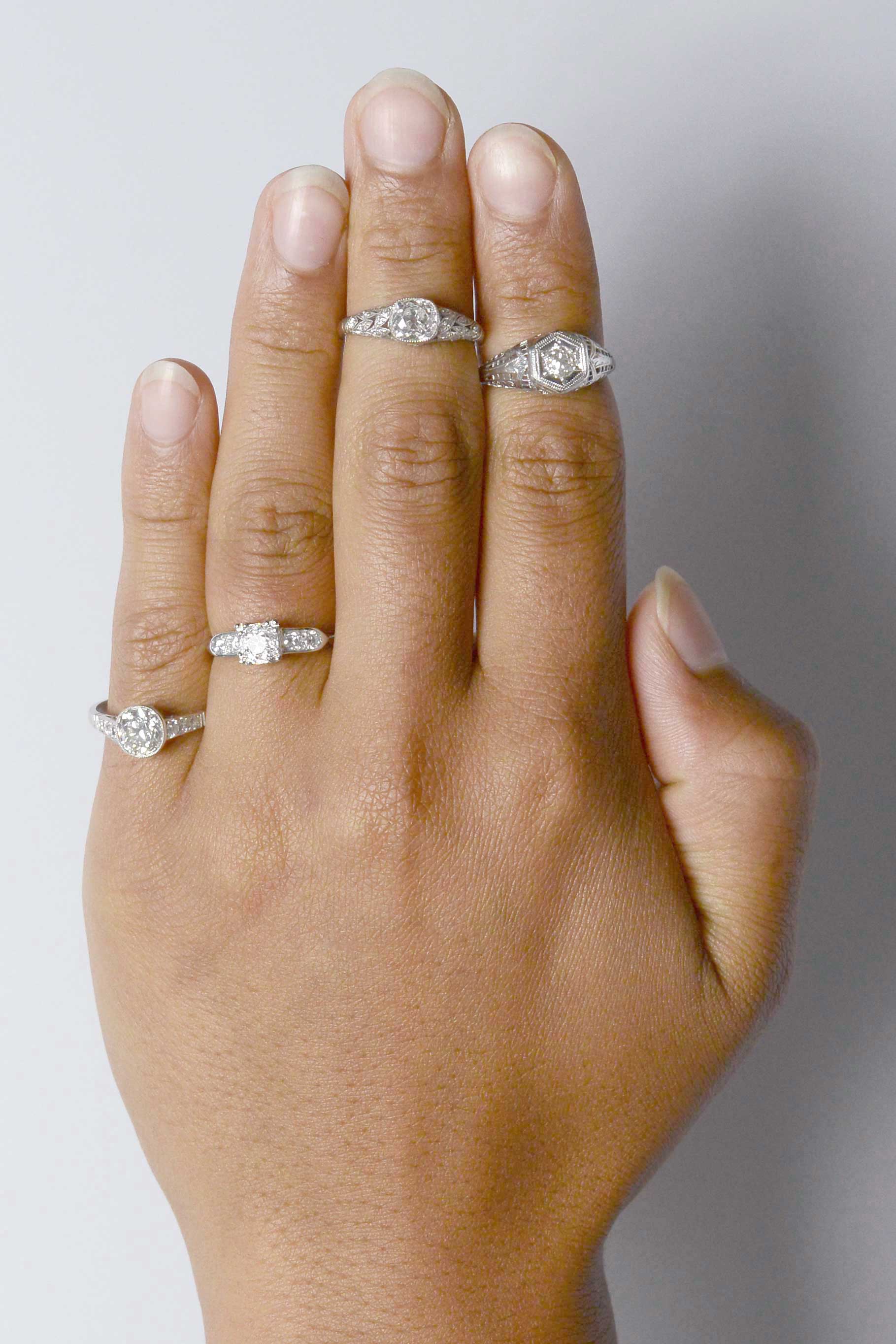 White gold and platinum diamond solitaires.