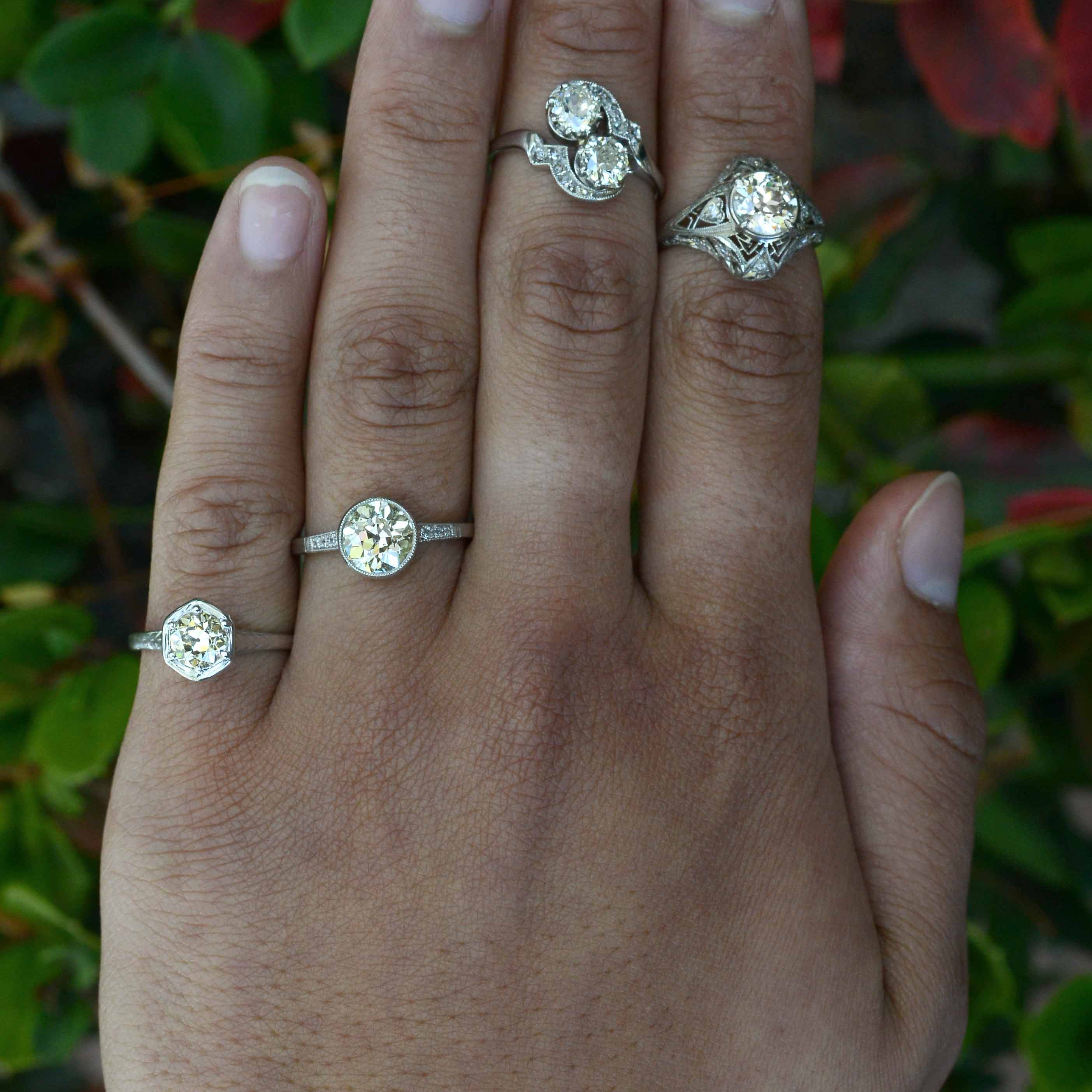 Platinum diamond solitaire engagement rings.