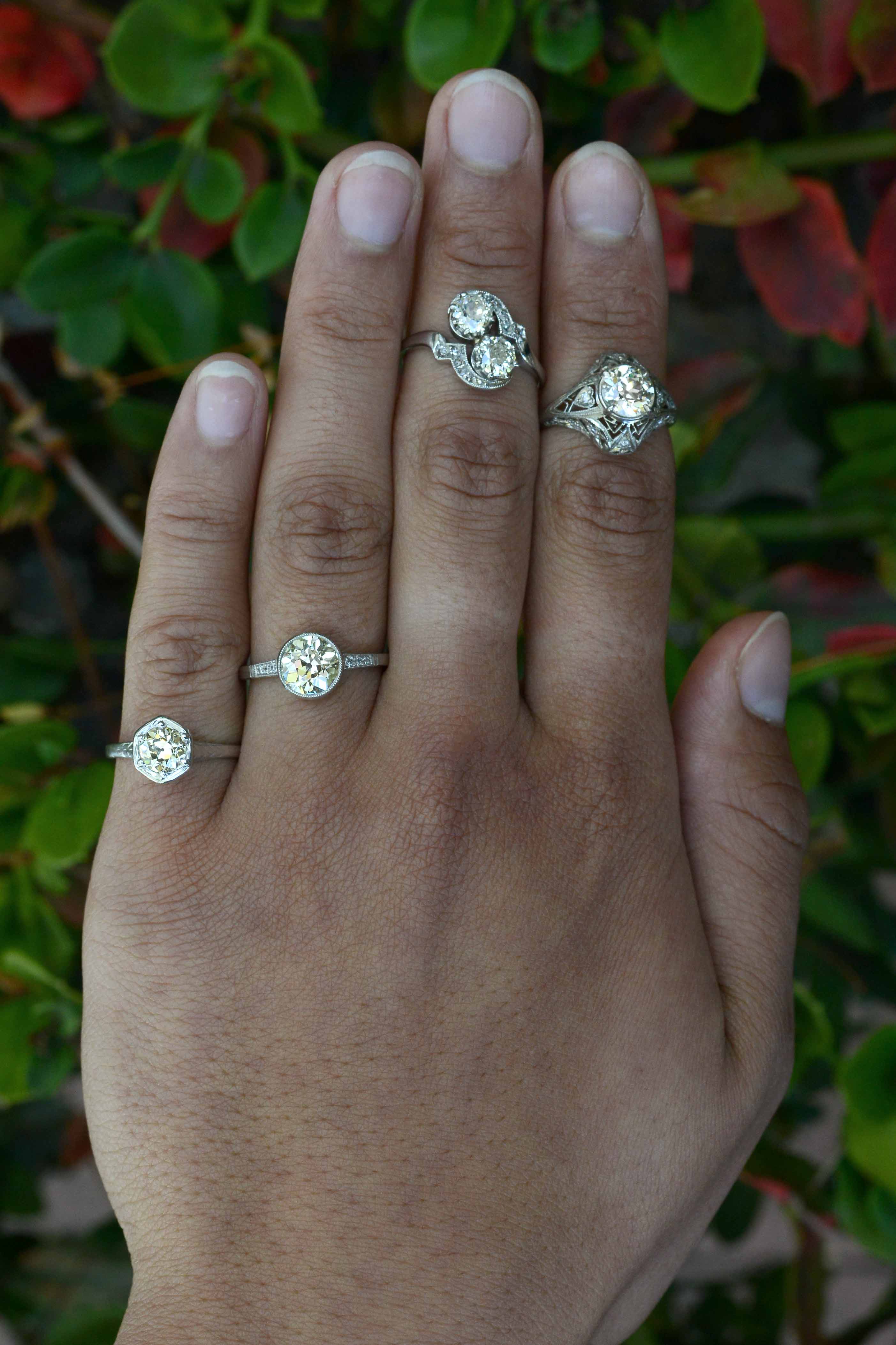 Platinum diamond solitaire engagement rings.